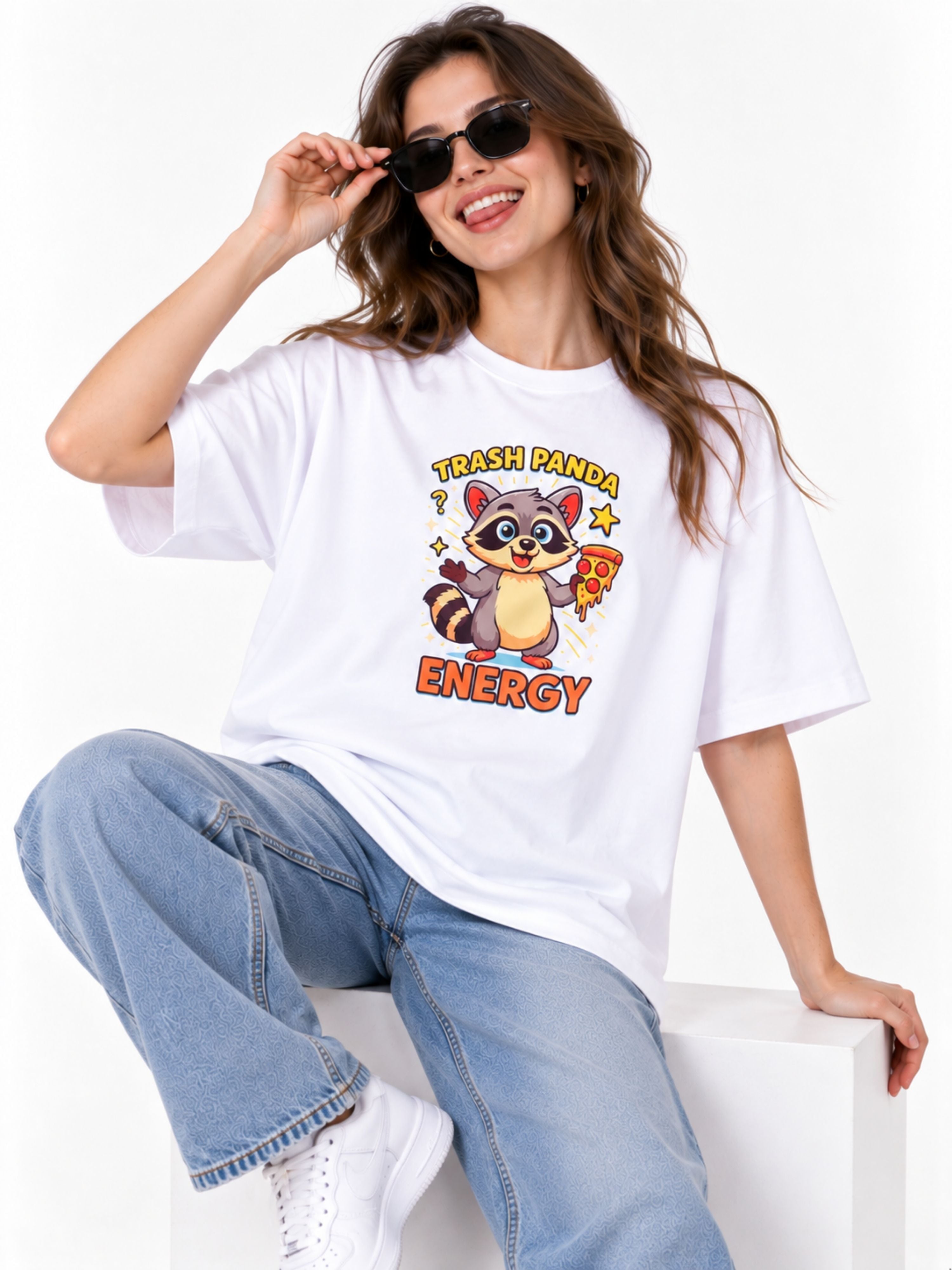 Trash Panda Energy | Raccoon Animal Archetype Oversized T-Shirt For Women