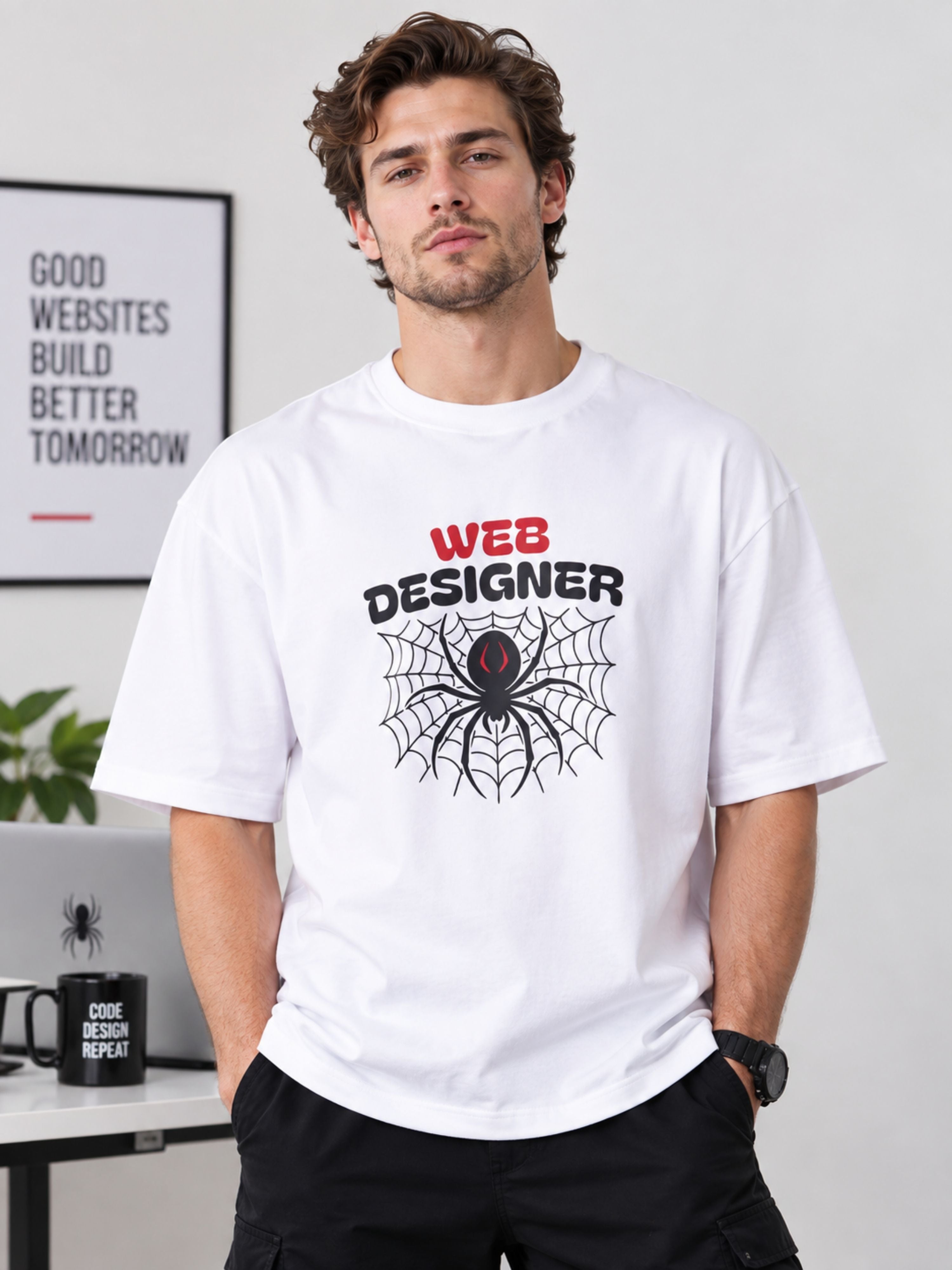 Web Designer | Spider Animal Archetype Oversized T-Shirt For Men