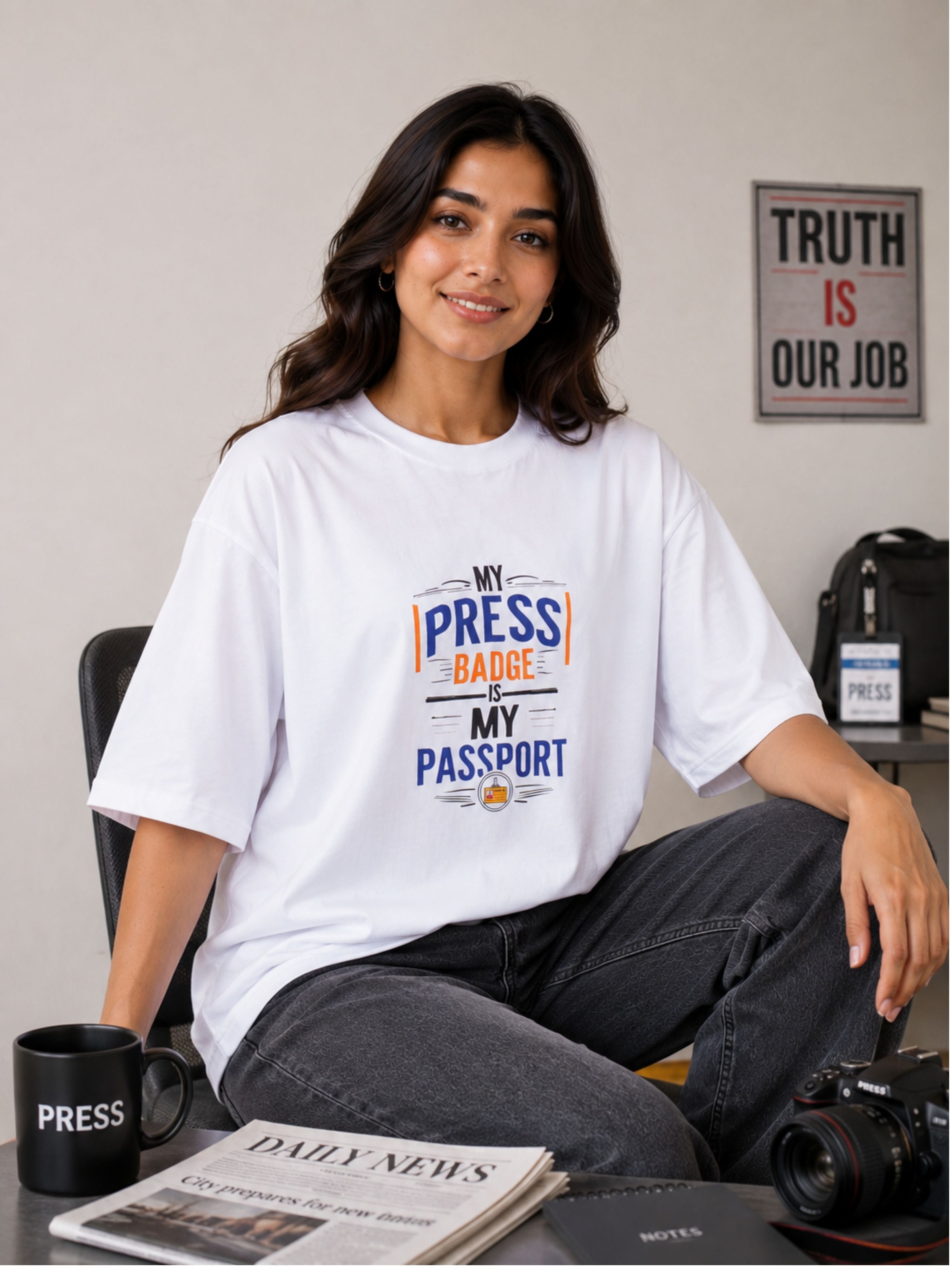 Journalists | My Press Badge Is My Passport | Oversized T-shirt For Women