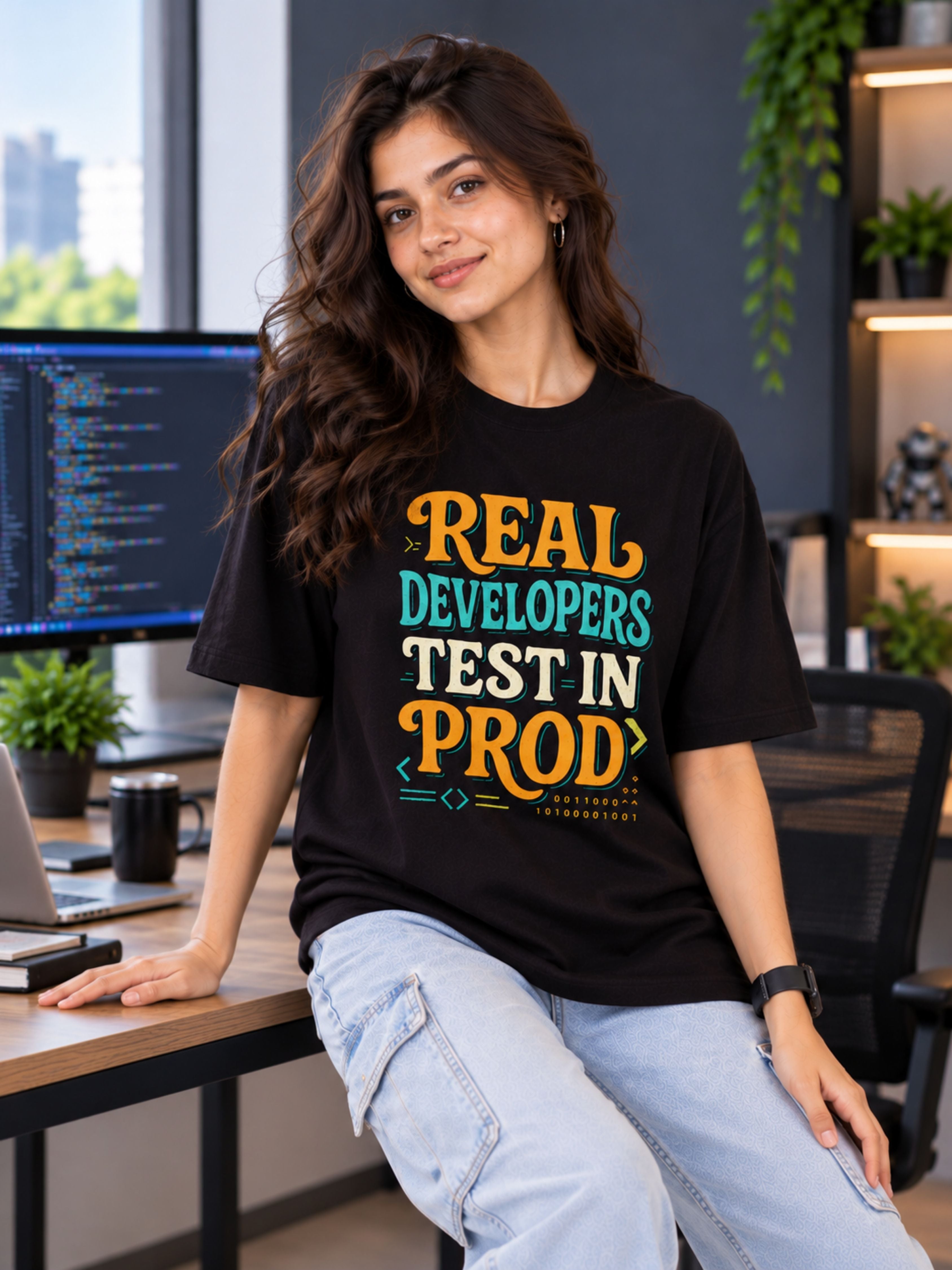 Software Engineer | Real Developers Test In Prod | Oversized Quote Tshirt For Women
