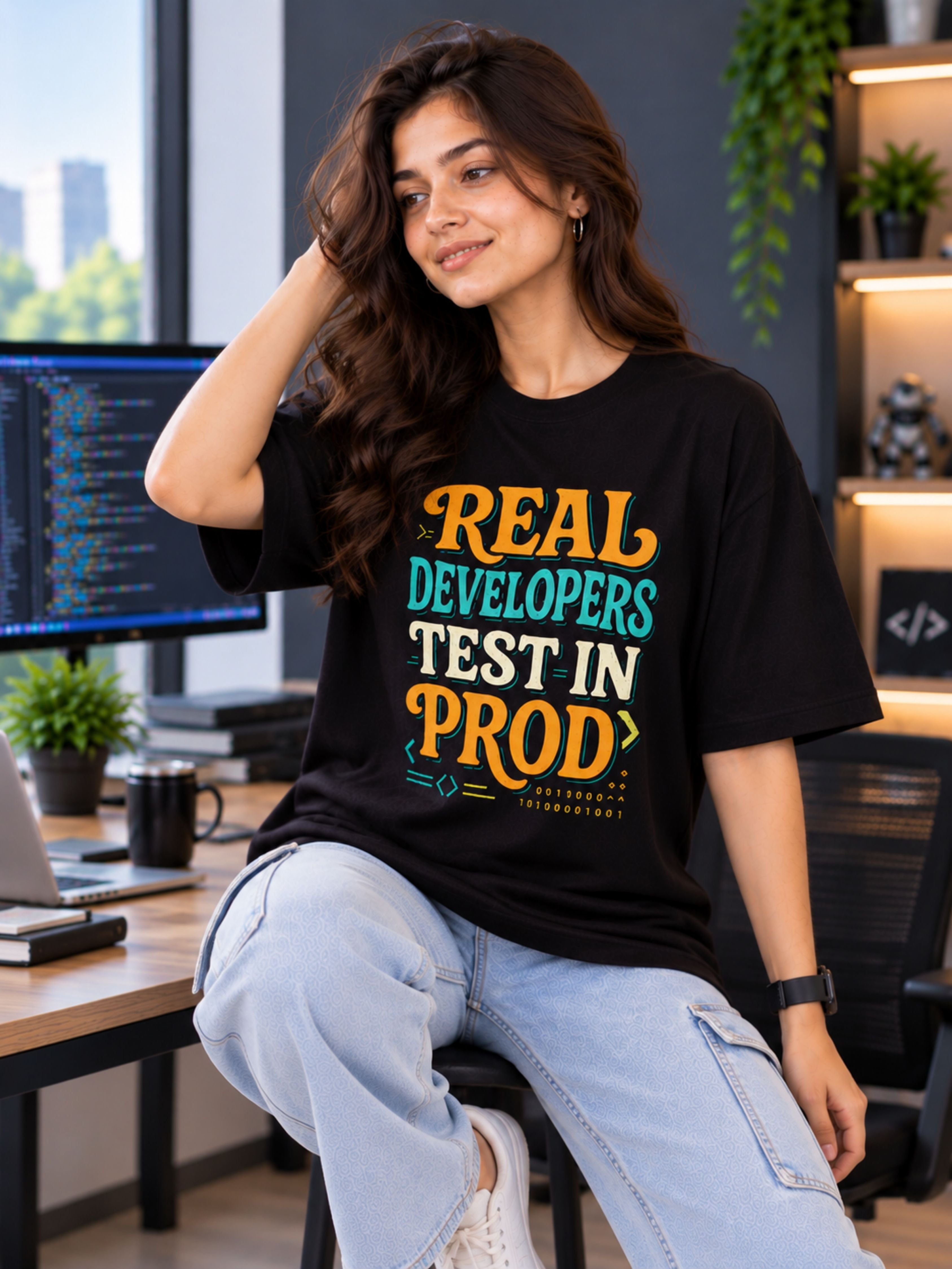 Software Engineer | Real Developers Test In Prod | Oversized Quote Tshirt For Women