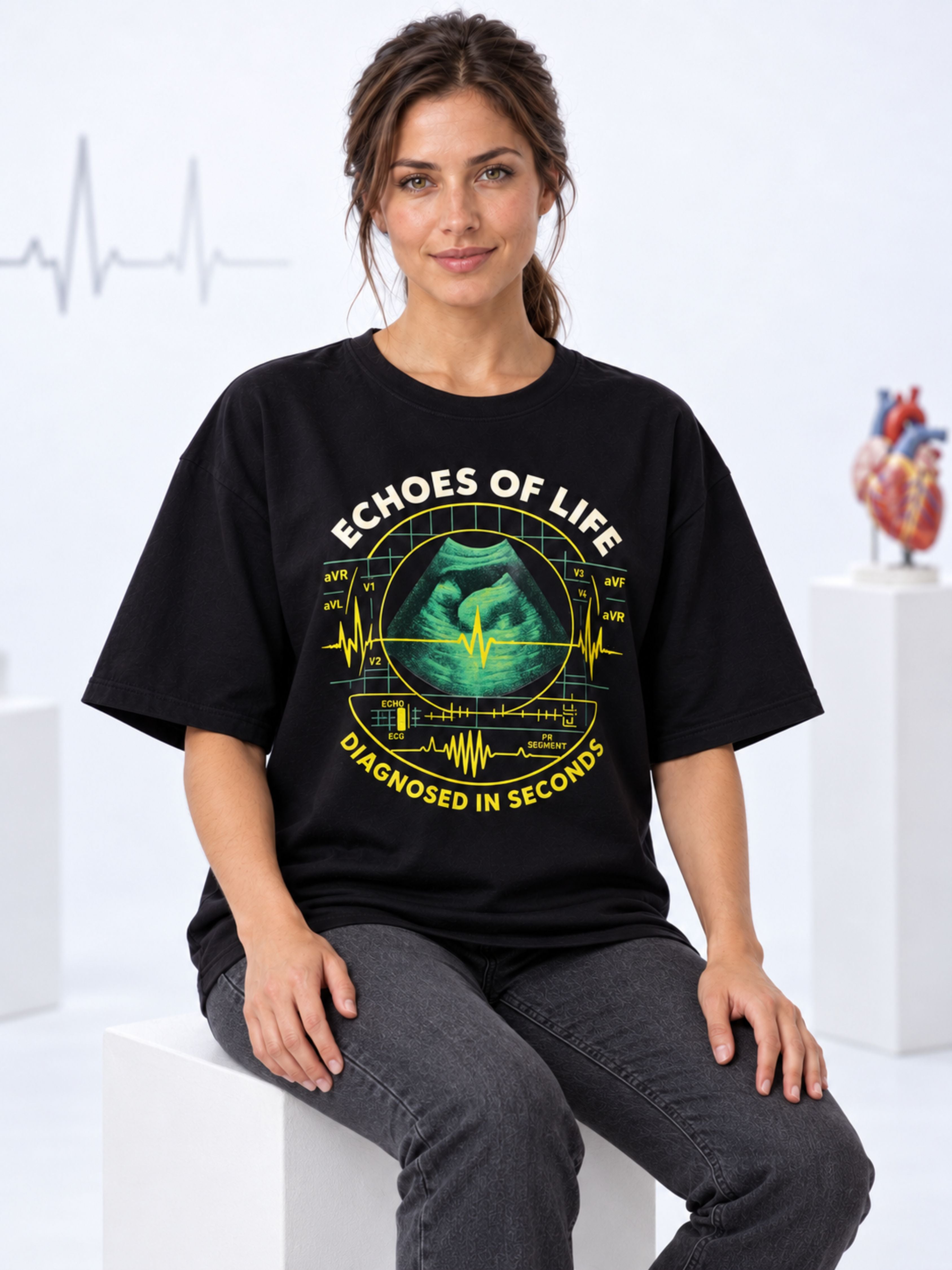 Cardiologist | Echoes Of Life, Diagnosed In Seconds | Oversized Graphic Tshirt For Women