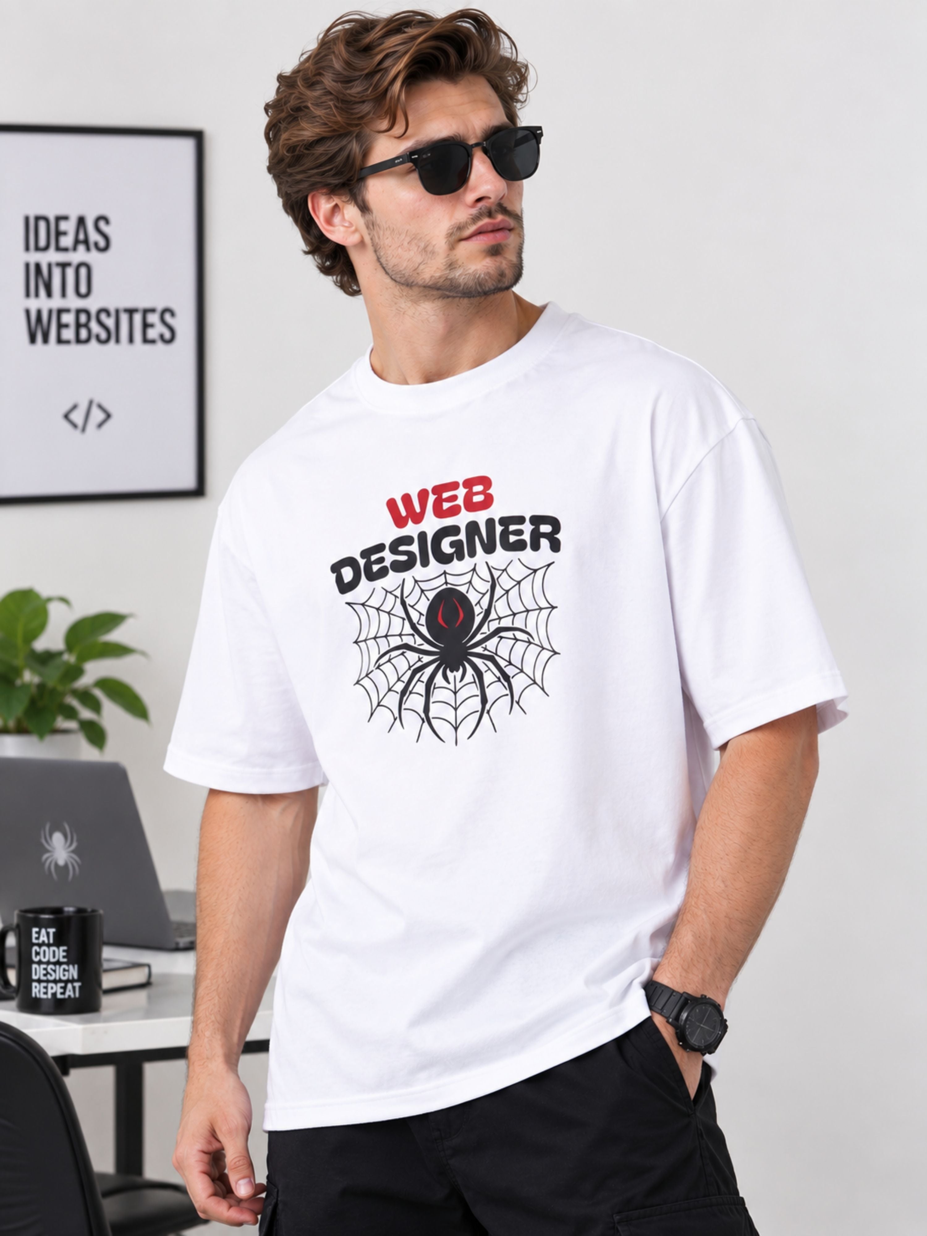 Web Designer | Spider Animal Archetype Oversized T-Shirt For Men