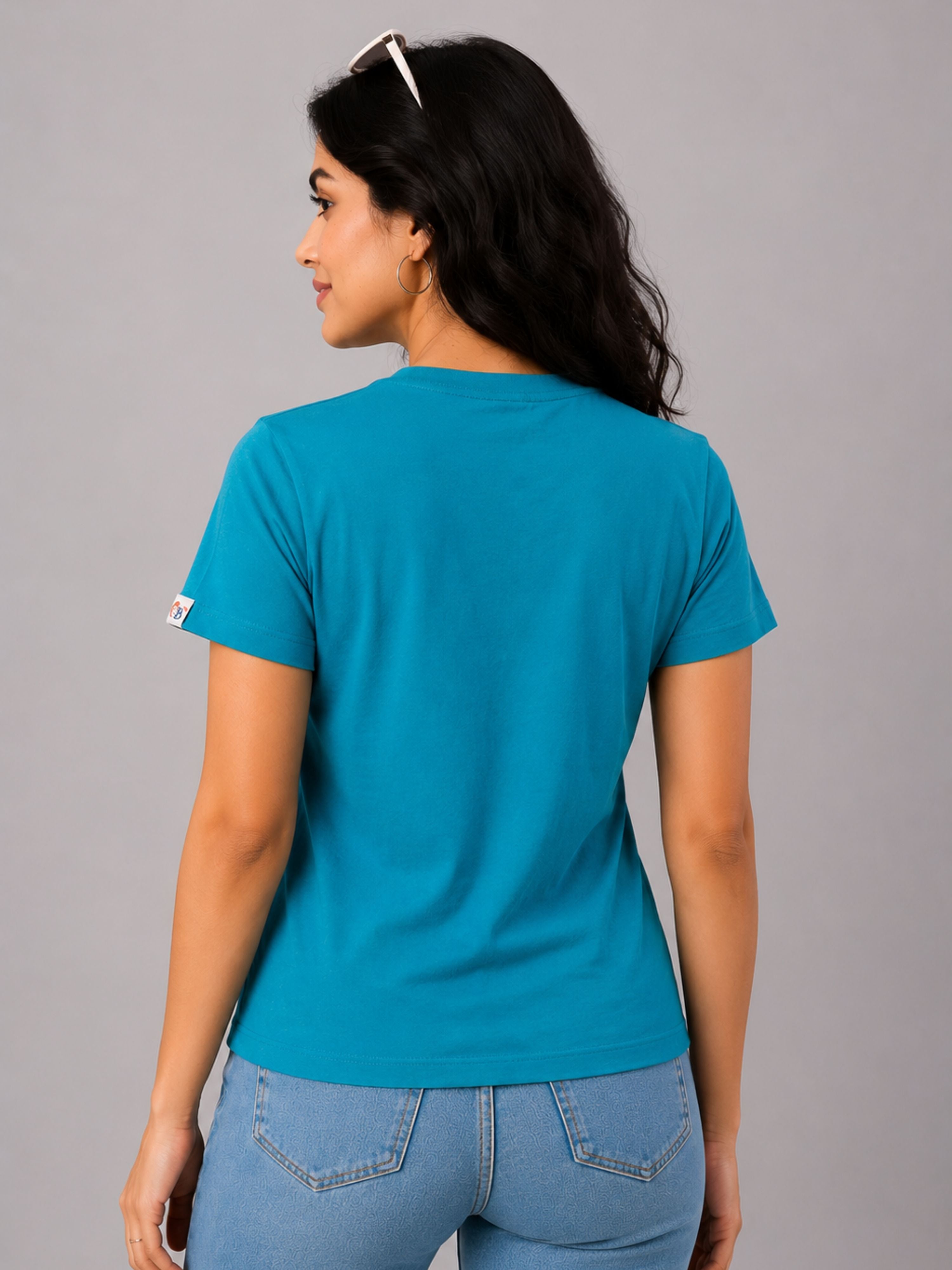 Turquoise Melange Cotton T-Shirt for Women | Regular Fit Vibe Tee