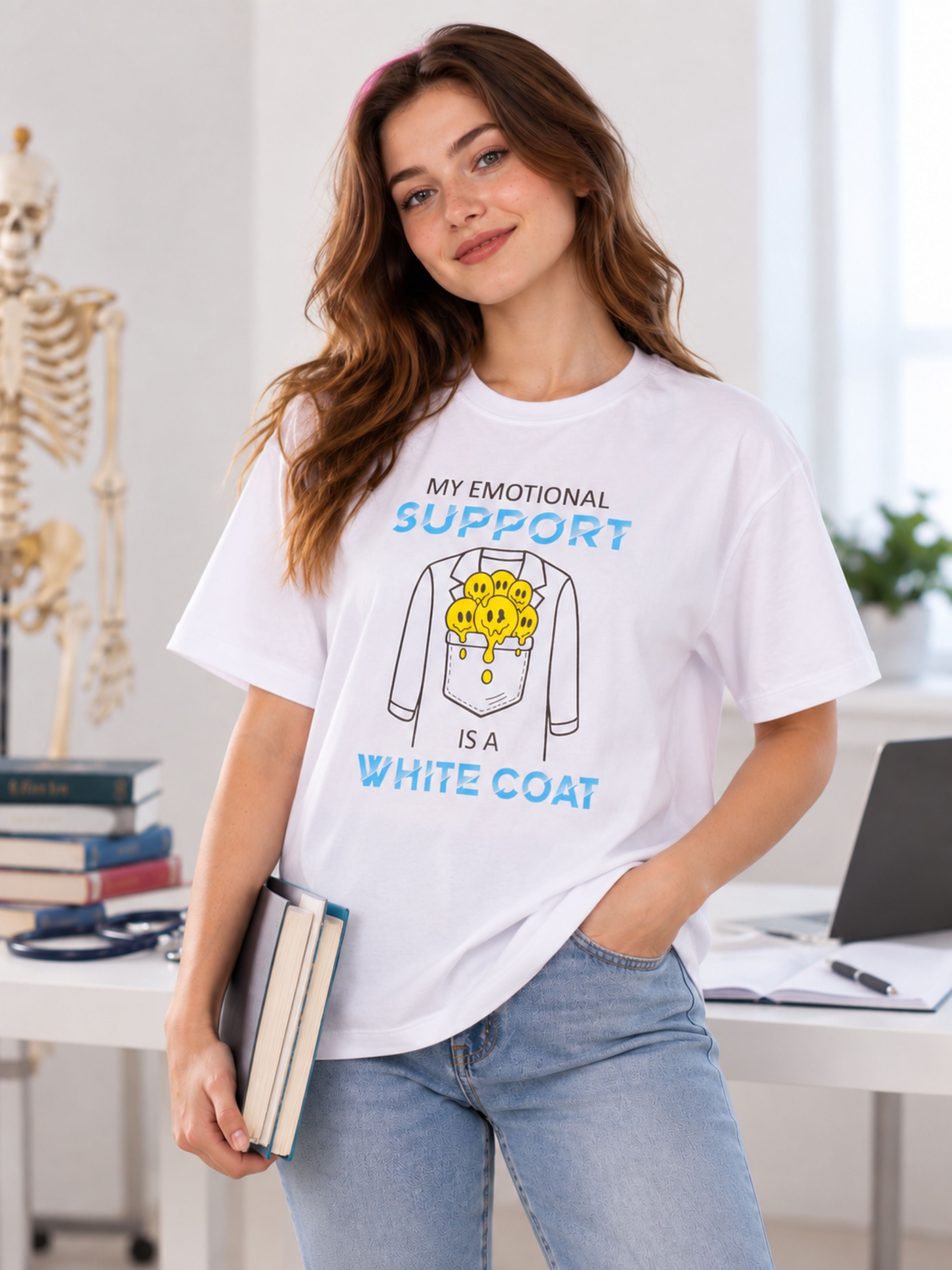 Medical Student | My Emotional Support Is A White Coat | Oversized Tshirt For Women