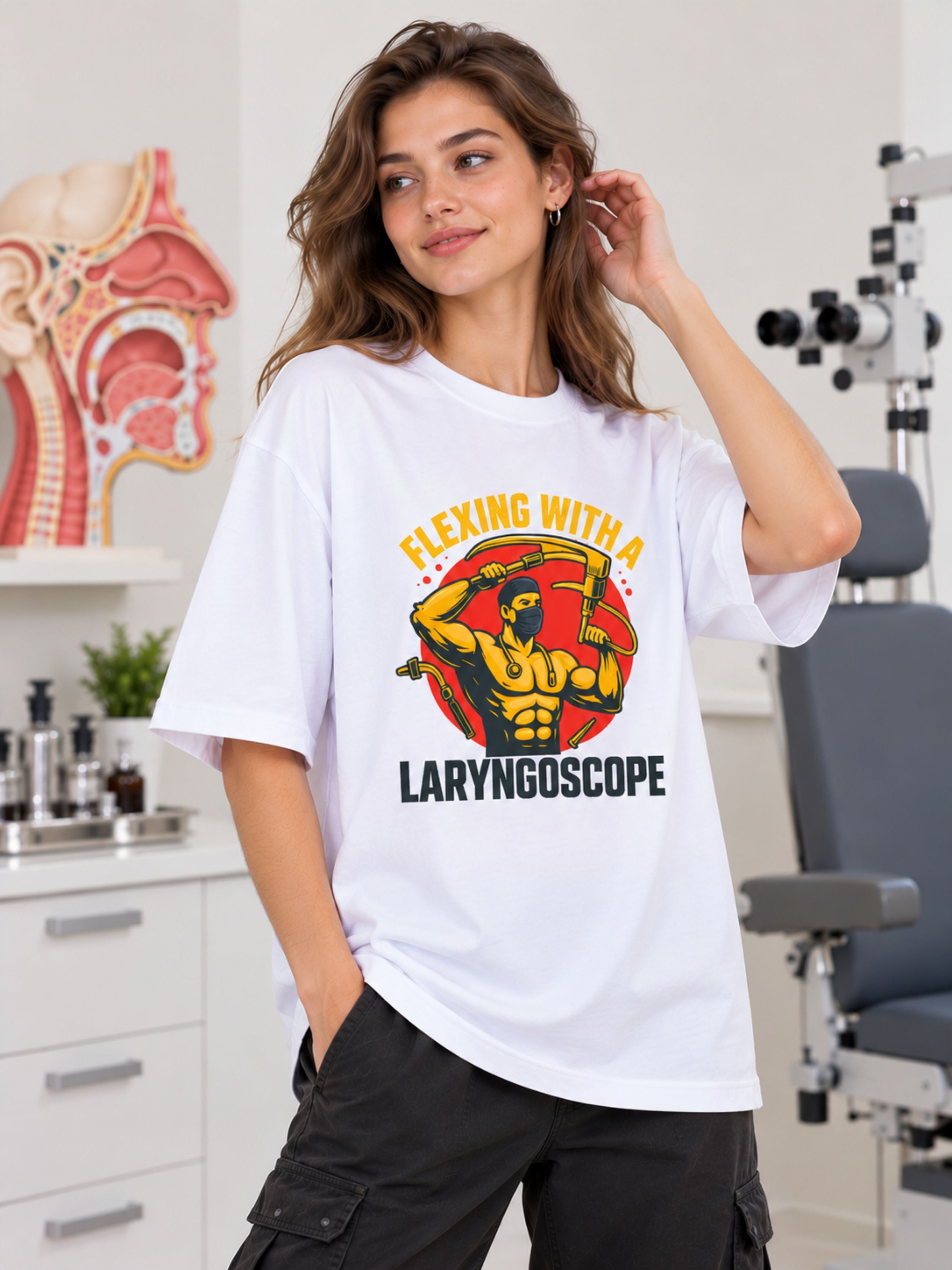 ENT Specialist | Flexing With A Laryngoscope | Oversized Funky Tshirt For Women