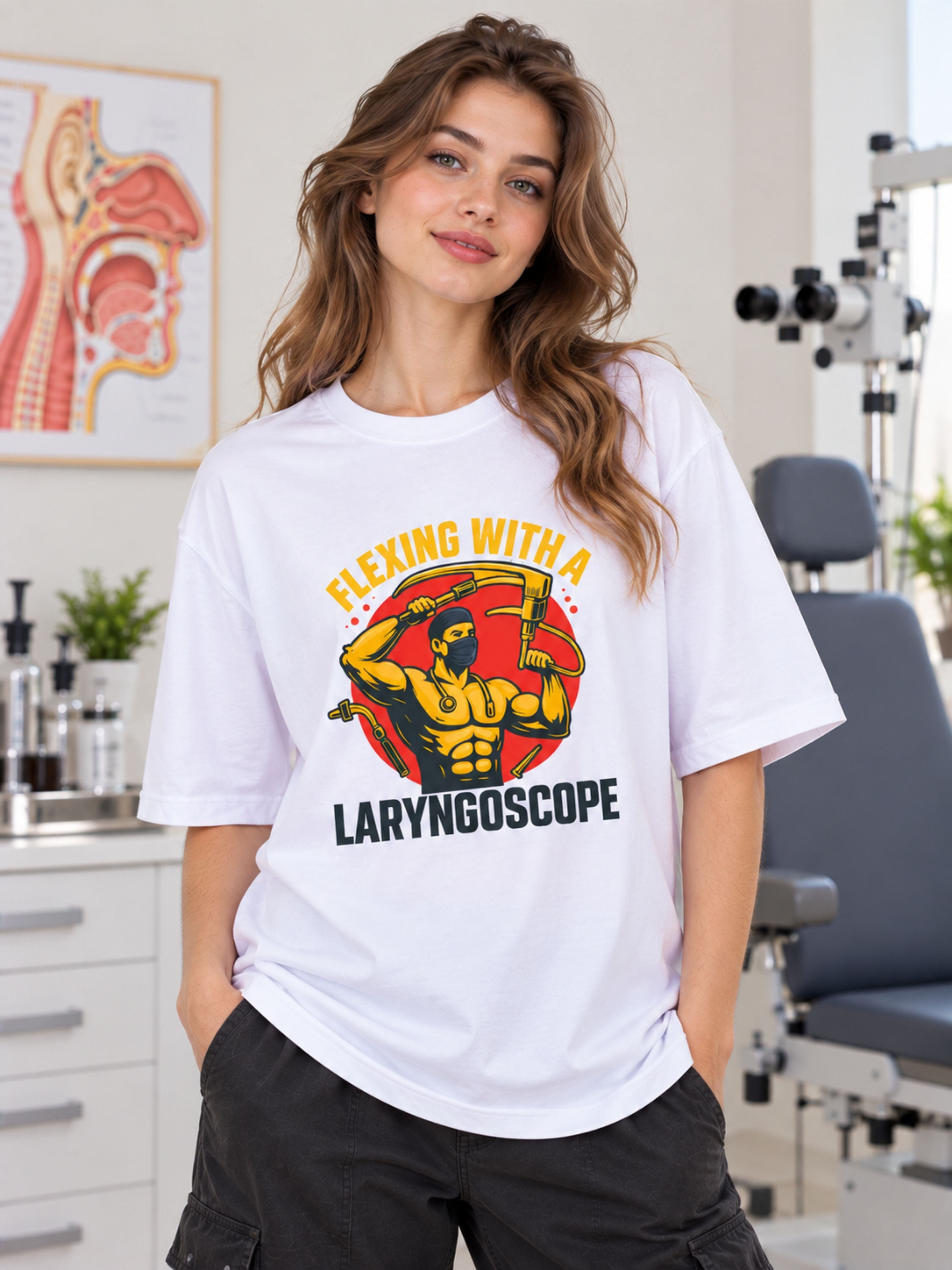 ENT Specialist | Flexing With A Laryngoscope | Oversized Funky Tshirt For Women