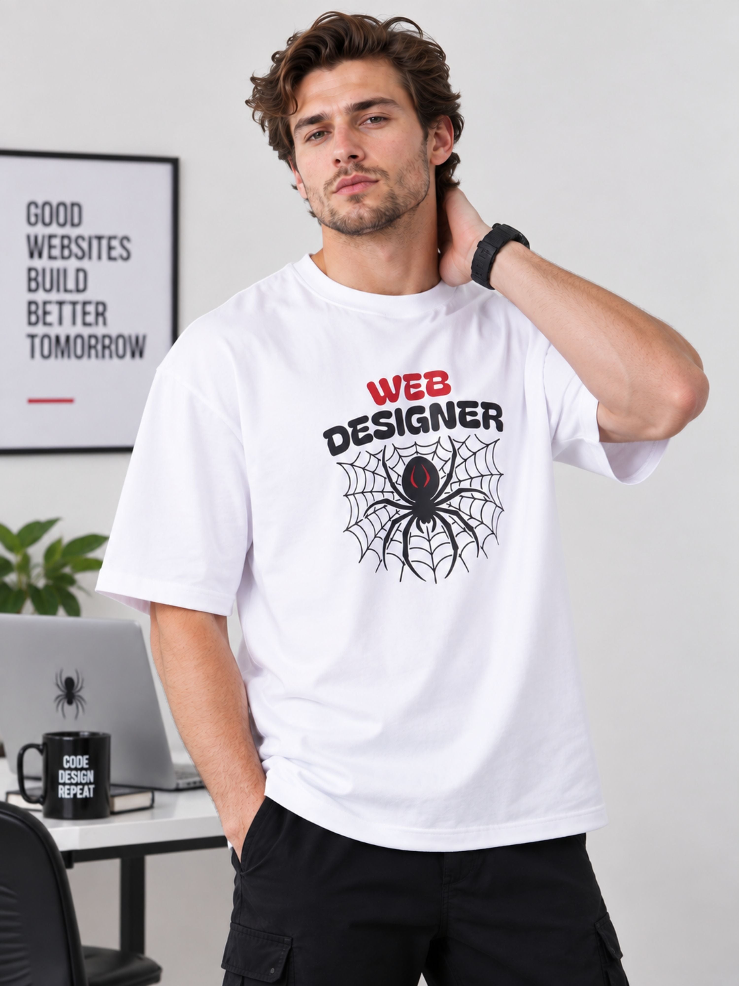 Web Designer | Spider Animal Archetype Oversized T-Shirt For Men