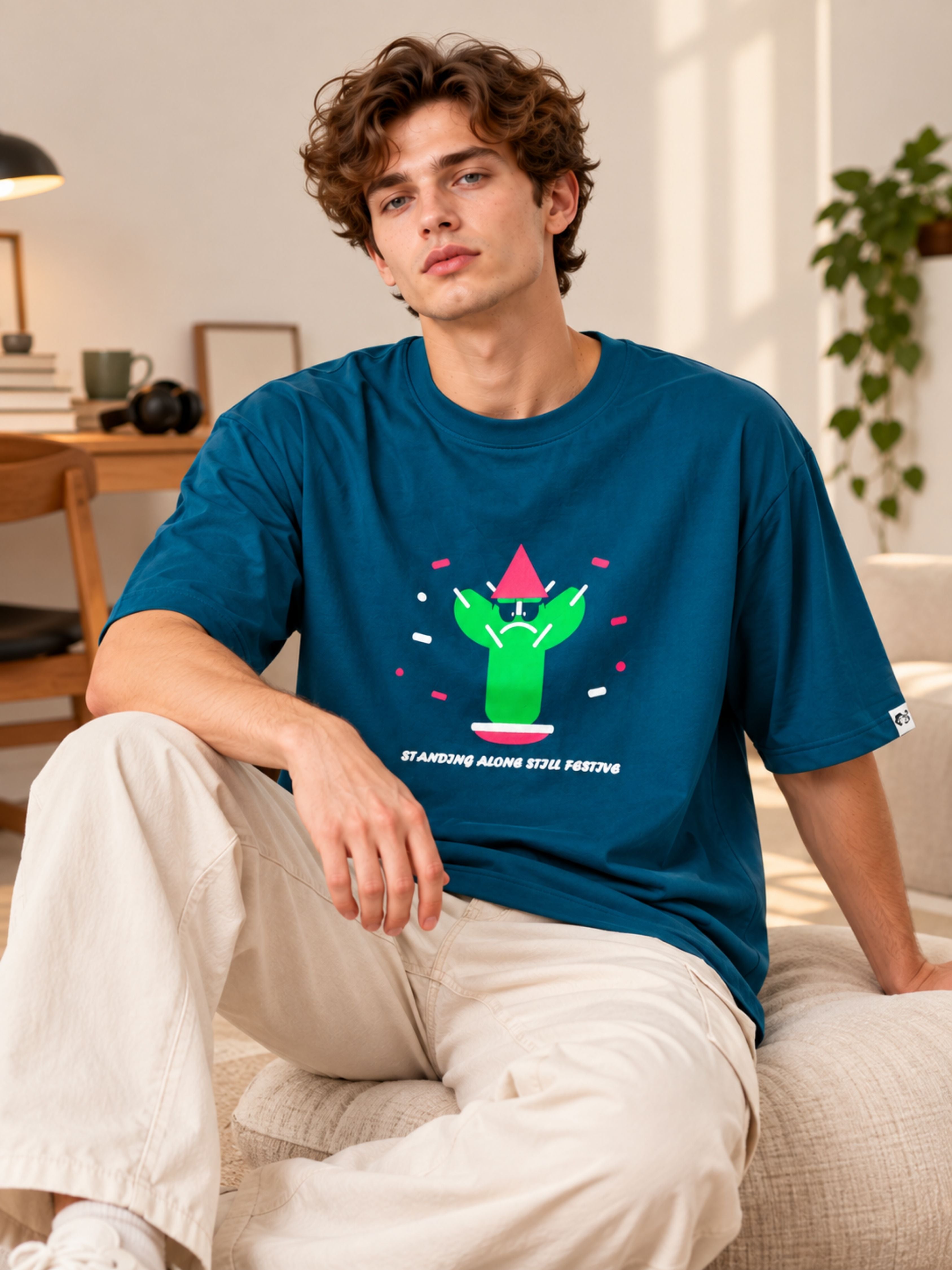 Introverts | Standing Alone Still Festive Oversized T-Shirt for Men | Trendy Color Teal