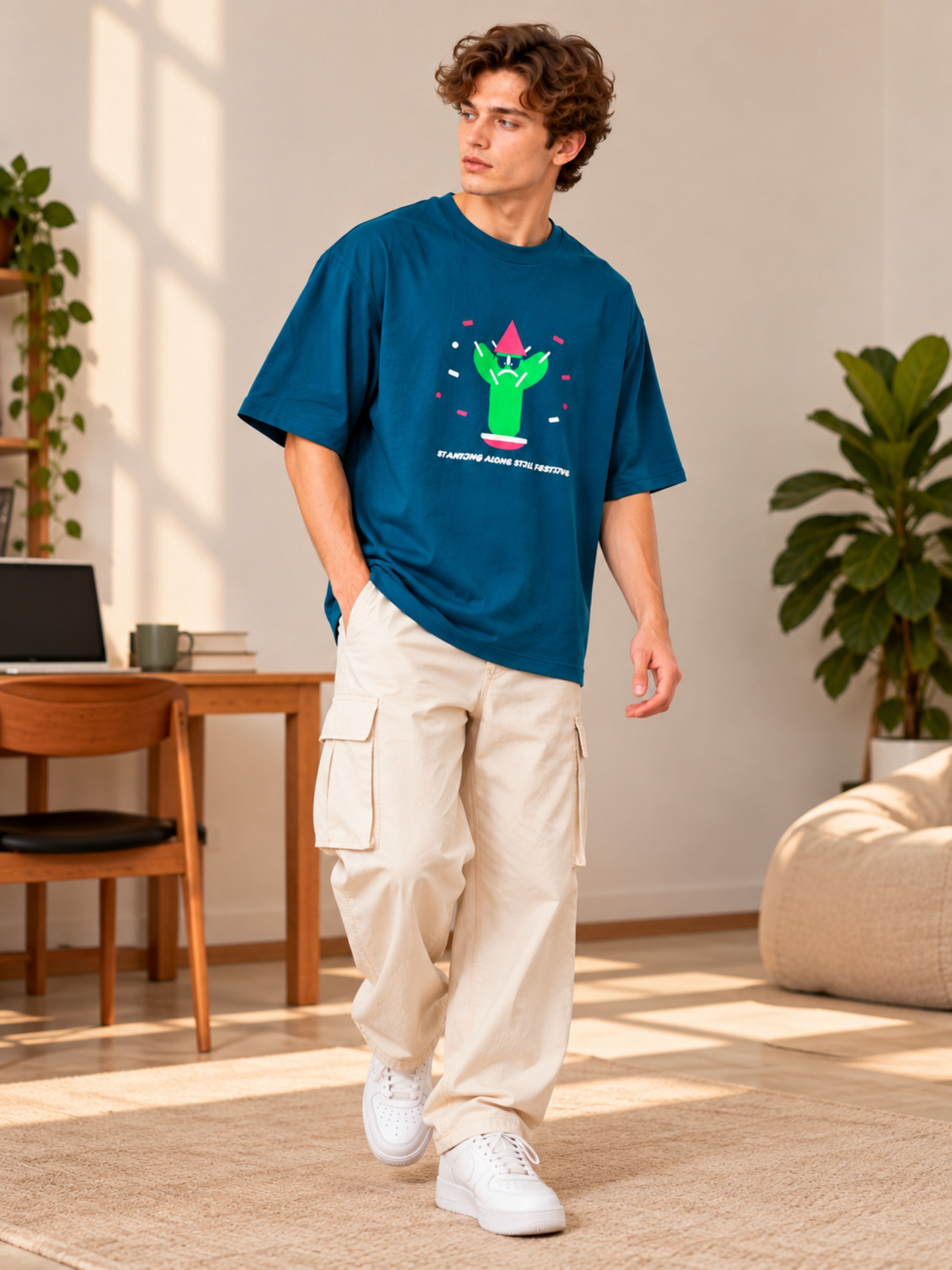 Introverts | Standing Alone Still Festive Oversized T-Shirt for Men | Trendy Color Teal