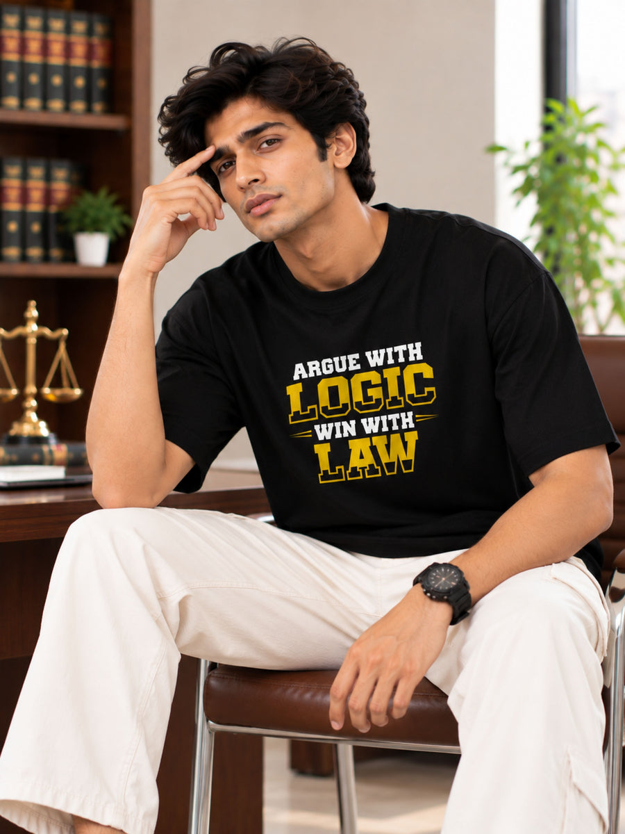 Lawyer | Argue With Logic. Win With Law | Oversized Quirky T-Shirt For Men