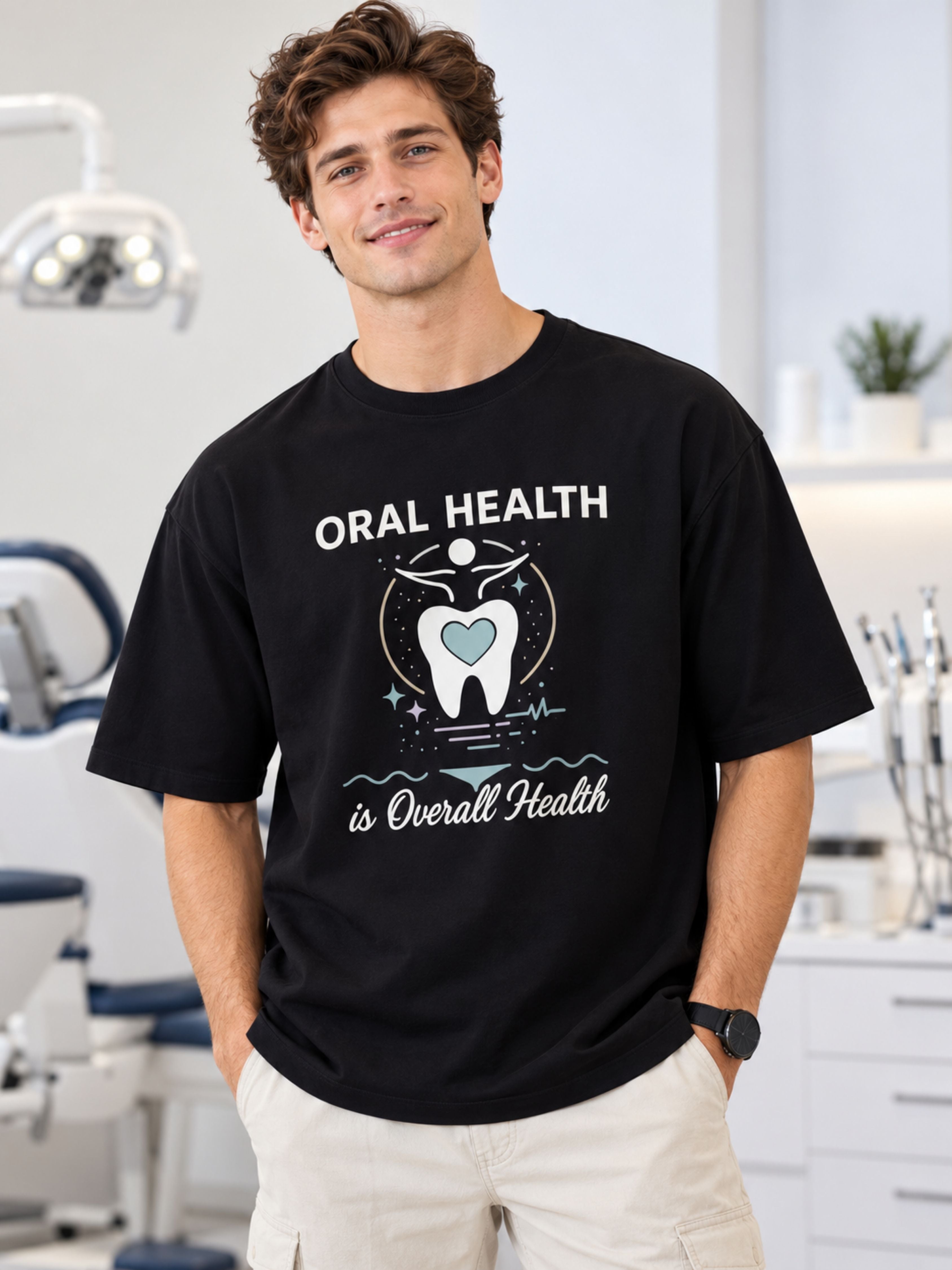 Dentist | Oral Health Is Overall Health | Oversized Printed T-shirt For Men