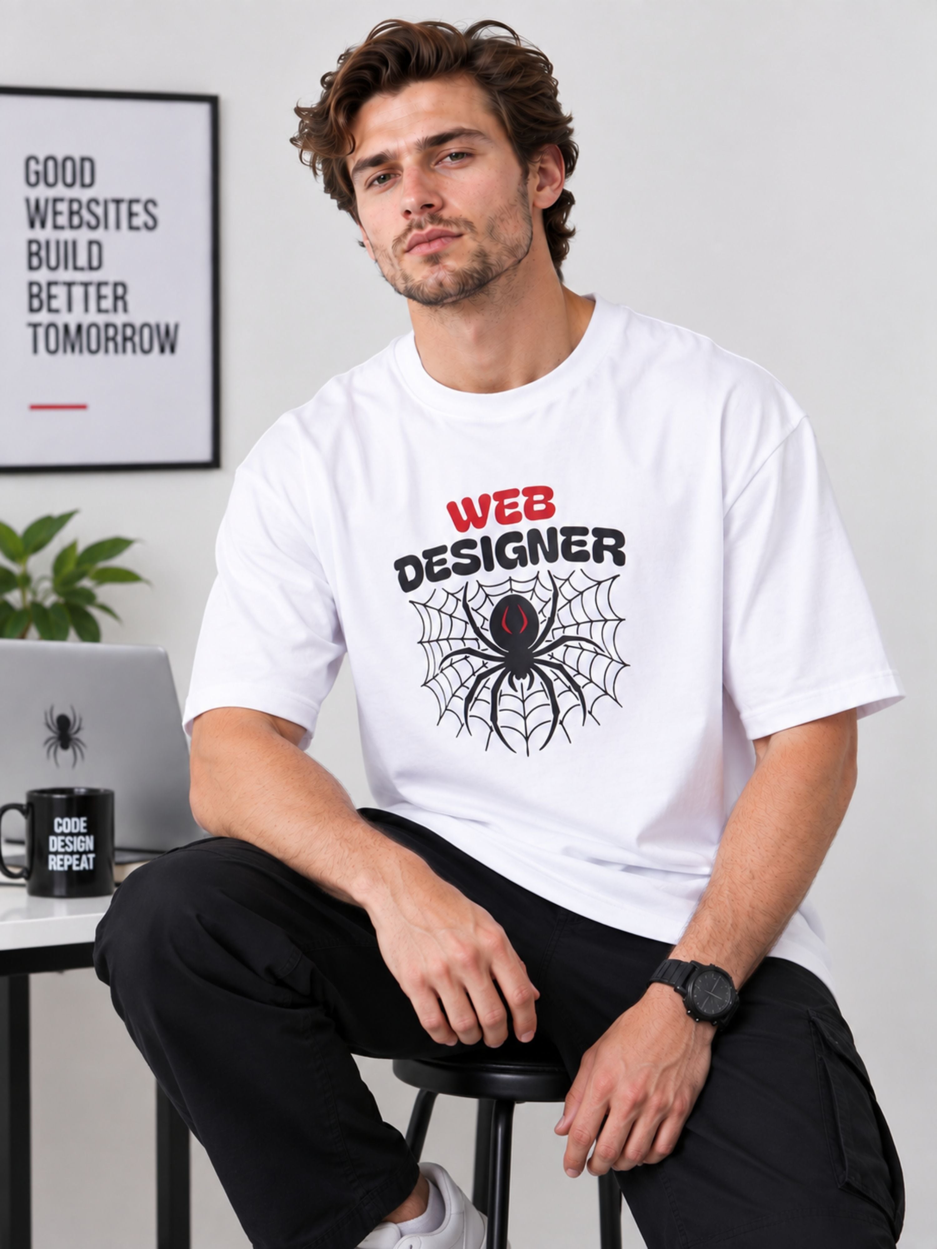 Web Designer | Spider Animal Archetype Oversized T-Shirt For Men