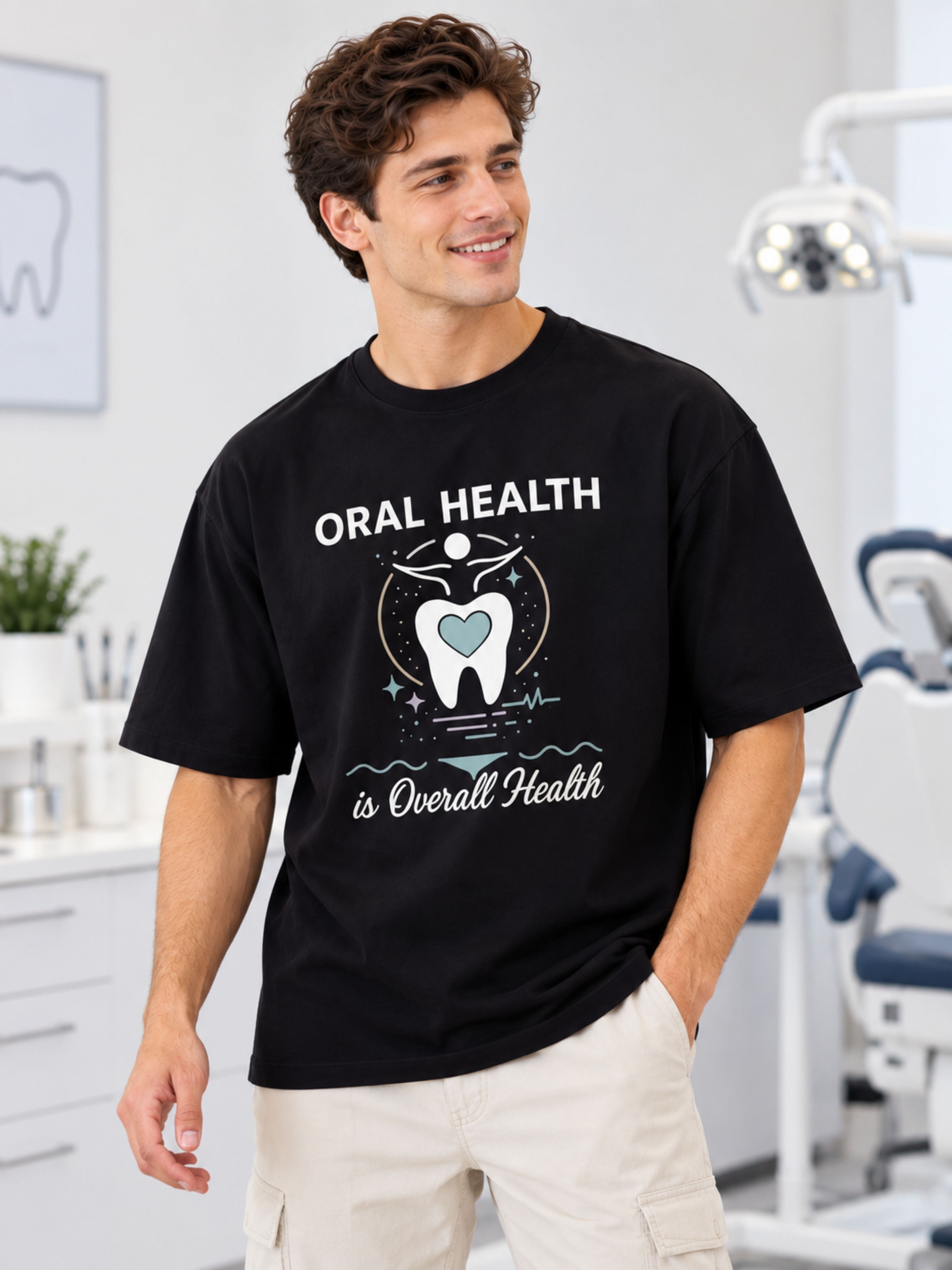 Dentist | Oral Health Is Overall Health | Oversized Printed T-shirt For Men