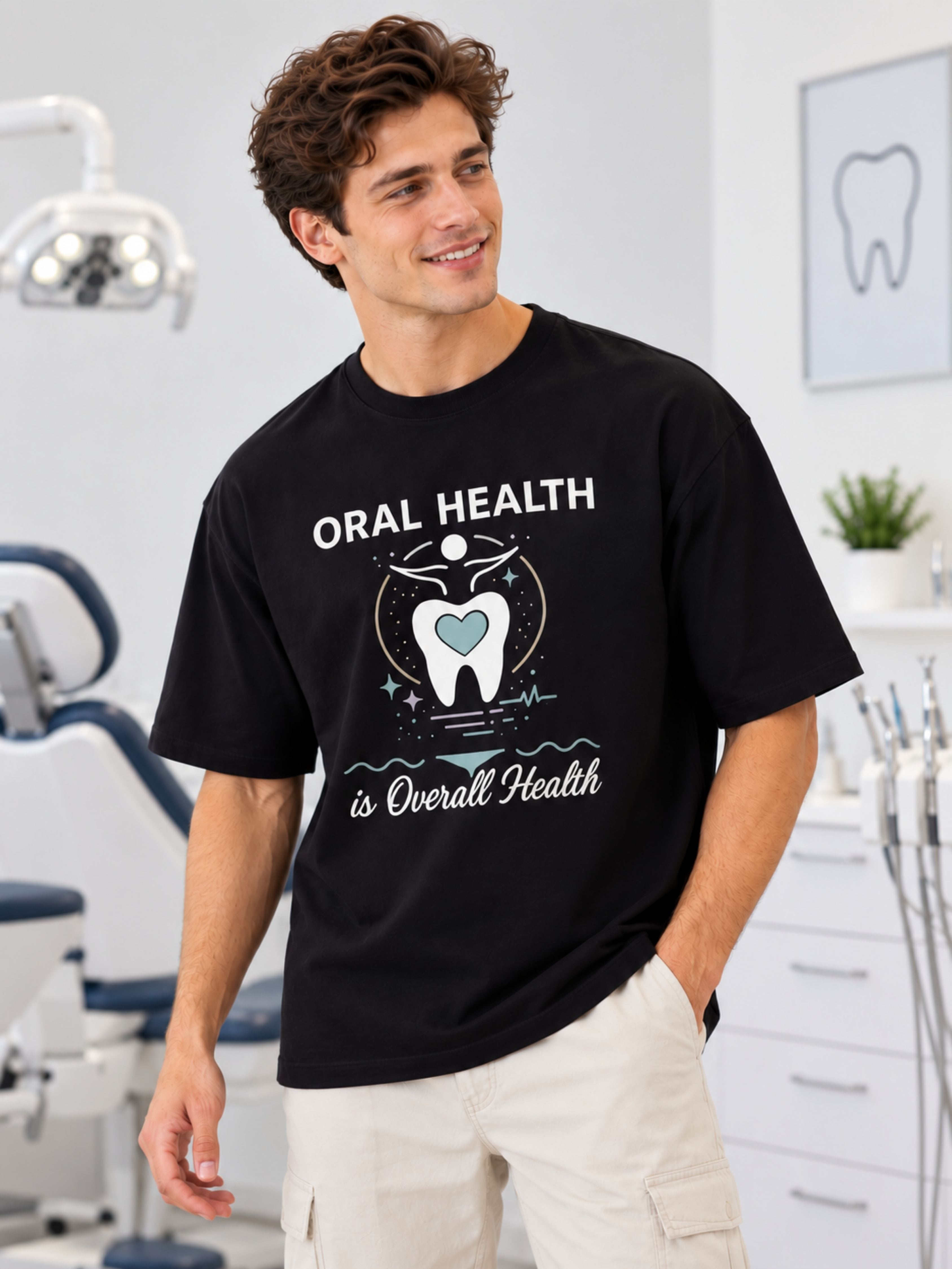 Dentist | Oral Health Is Overall Health | Oversized Printed T-shirt For Men