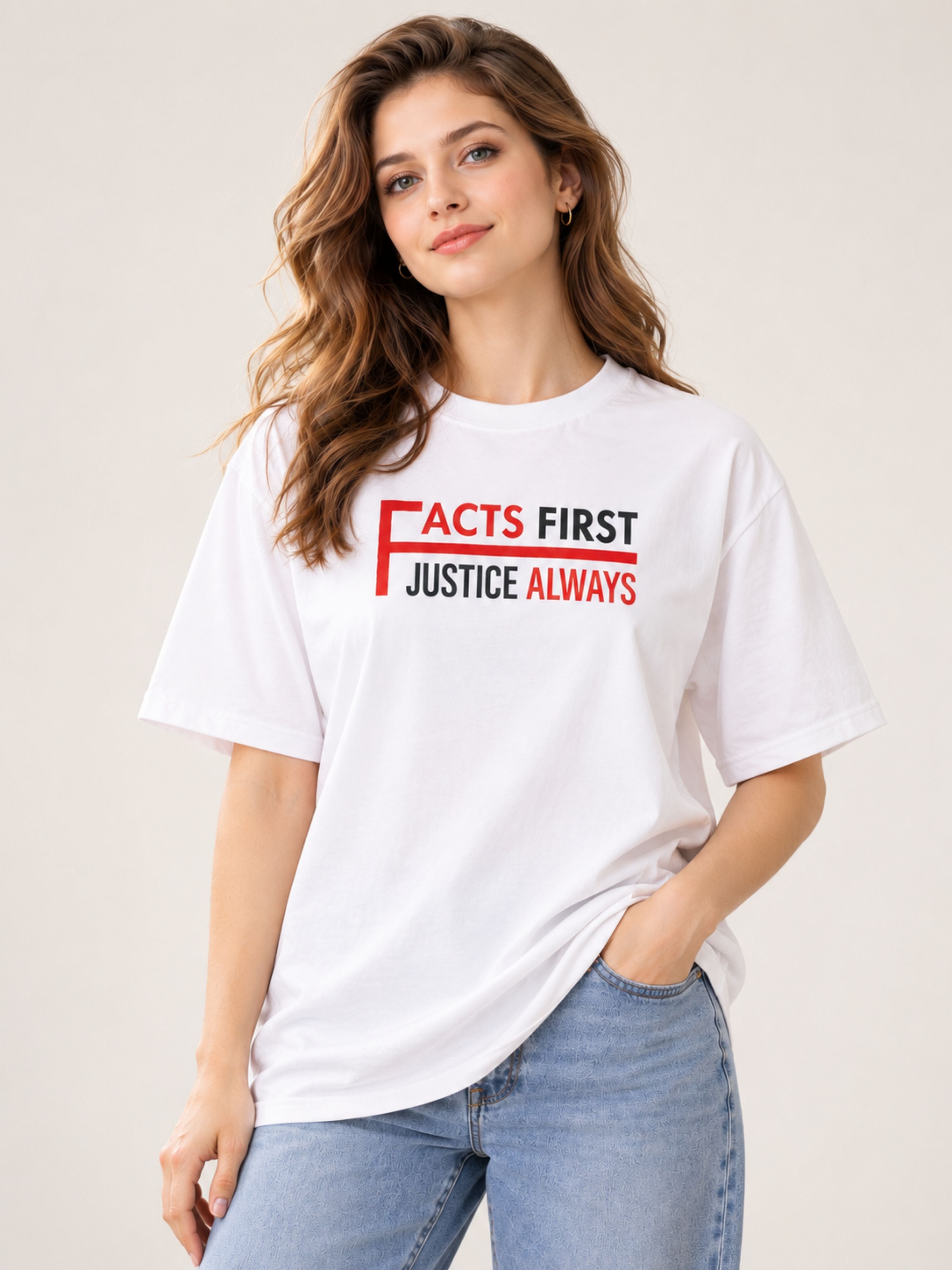 Lawyer | Facts First. Justice Always | Oversized Quote T-Shirt For Women