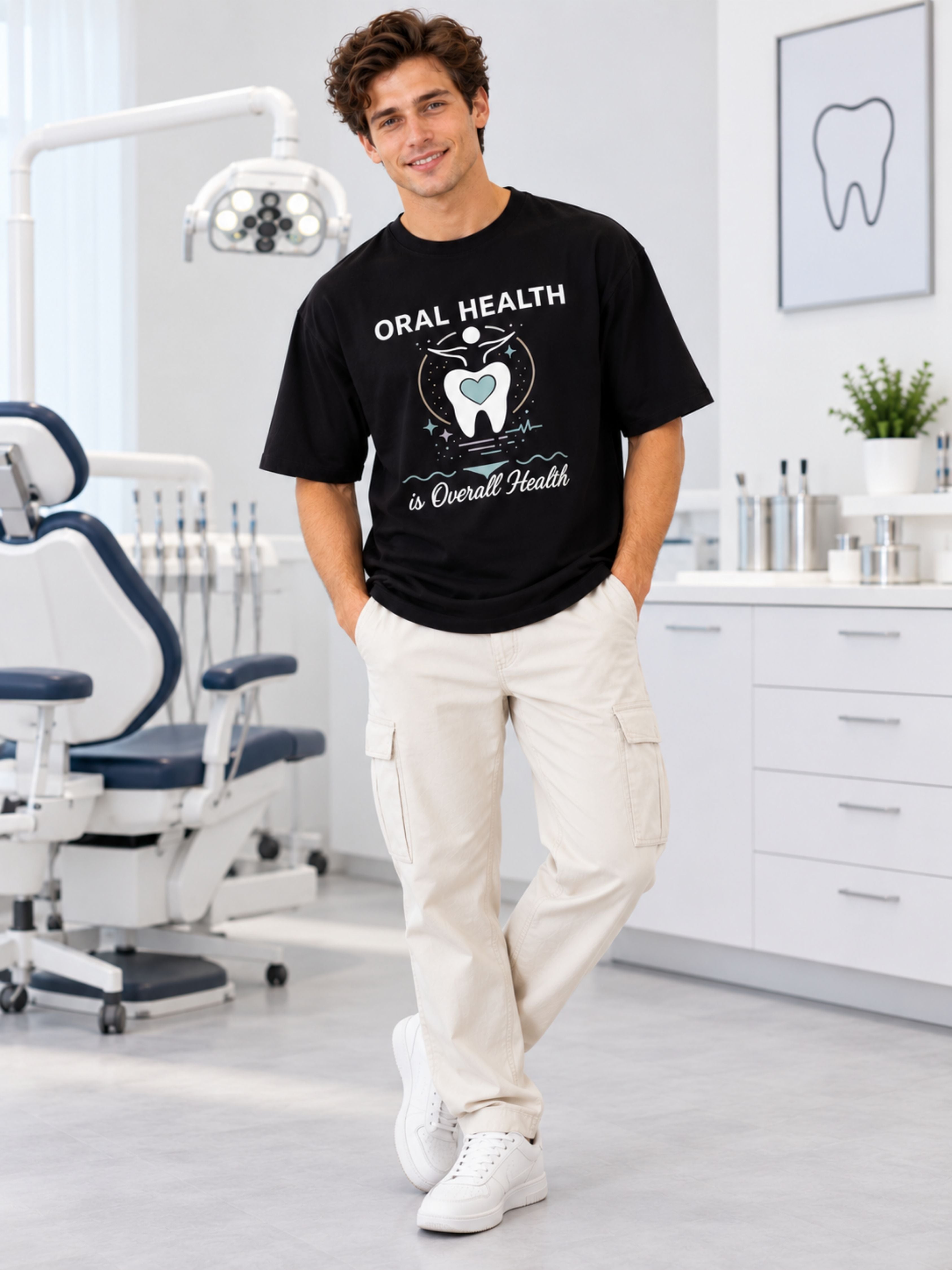Dentist | Oral Health Is Overall Health | Oversized Printed T-shirt For Men