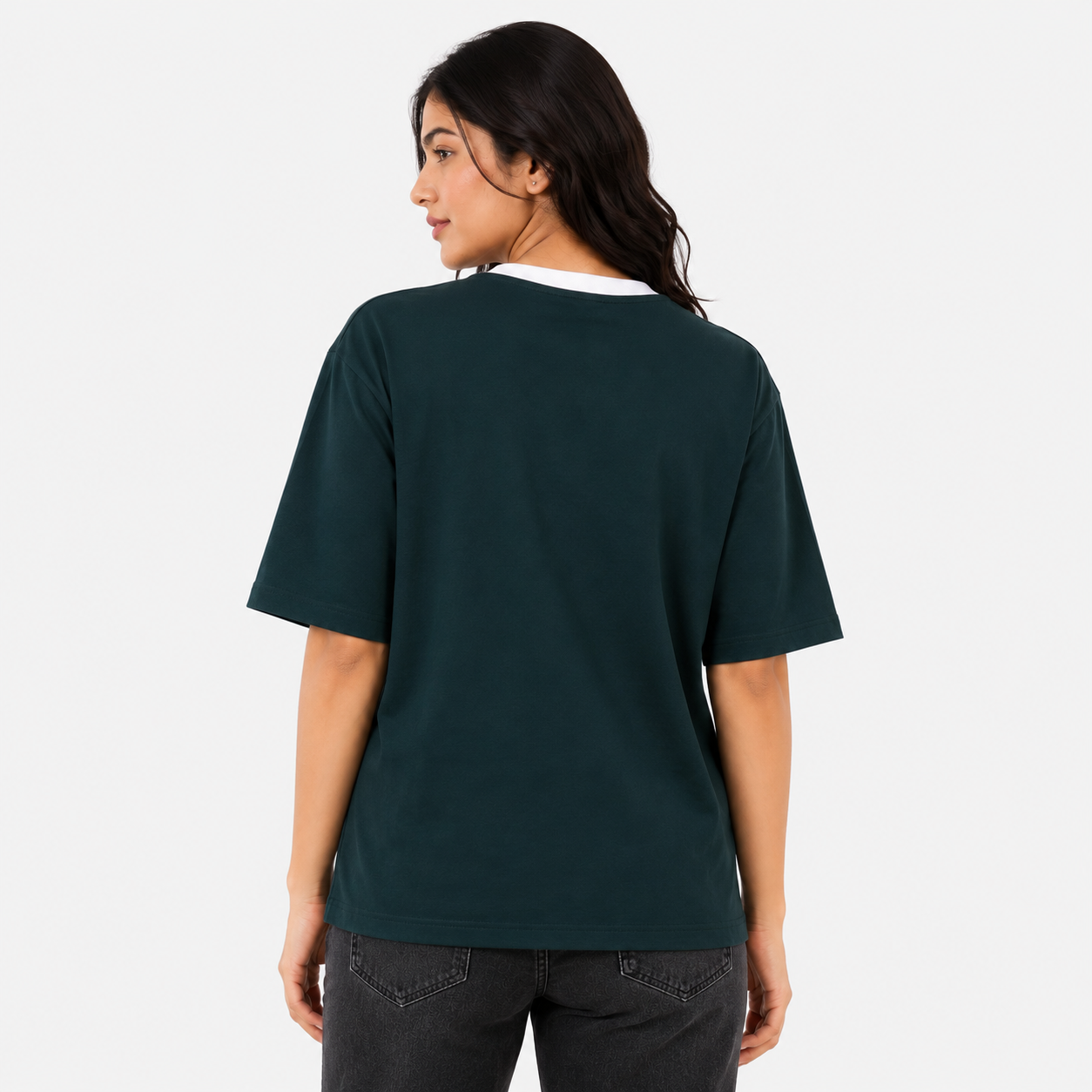 Premium Bottle Green Oversized Plain T-shirt For Women, 240 GSM Fabric