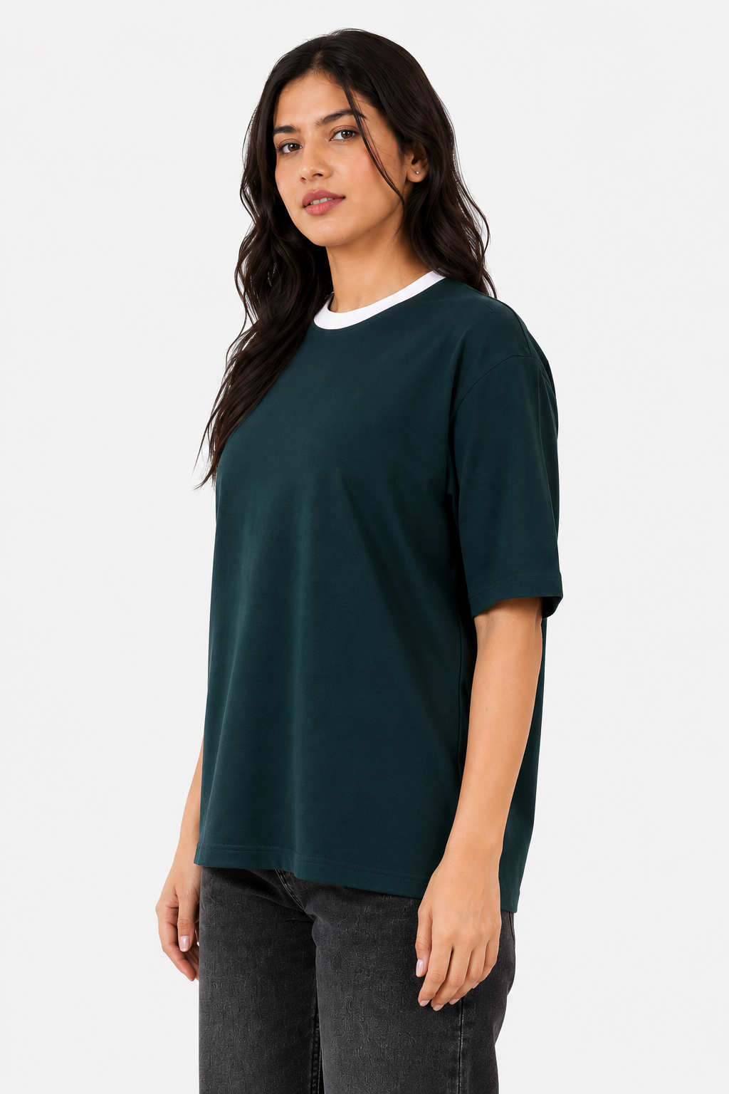 Premium Bottle Green Oversized Plain T-shirt For Women, 240 GSM Fabric