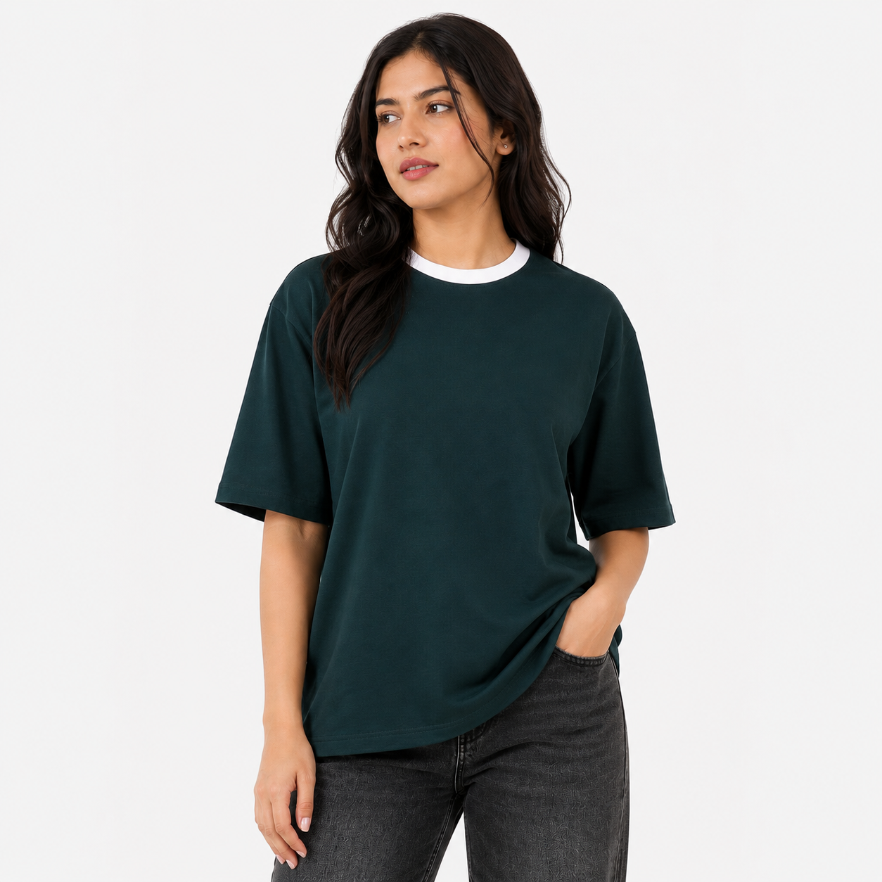 Premium Bottle Green Oversized Plain T-shirt For Women, 240 GSM Fabric