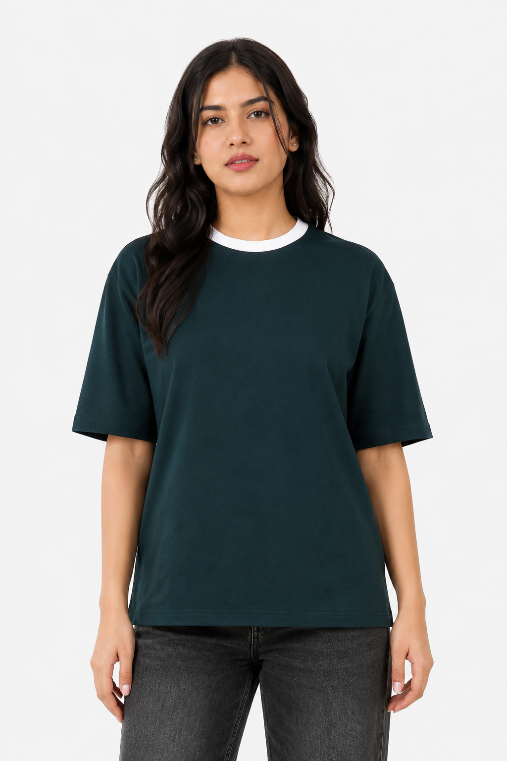 Premium Bottle Green Oversized Plain T-shirt For Women, 240 GSM Fabric
