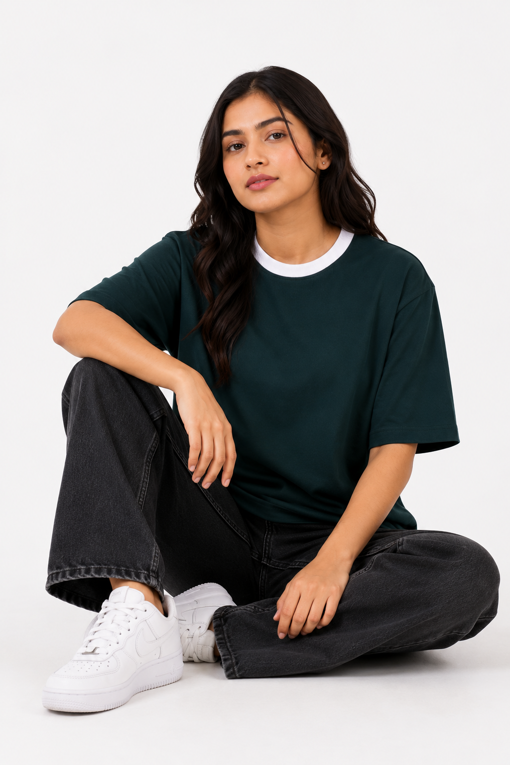 Premium Bottle Green Oversized Plain T-shirt For Women, 240 GSM Fabric