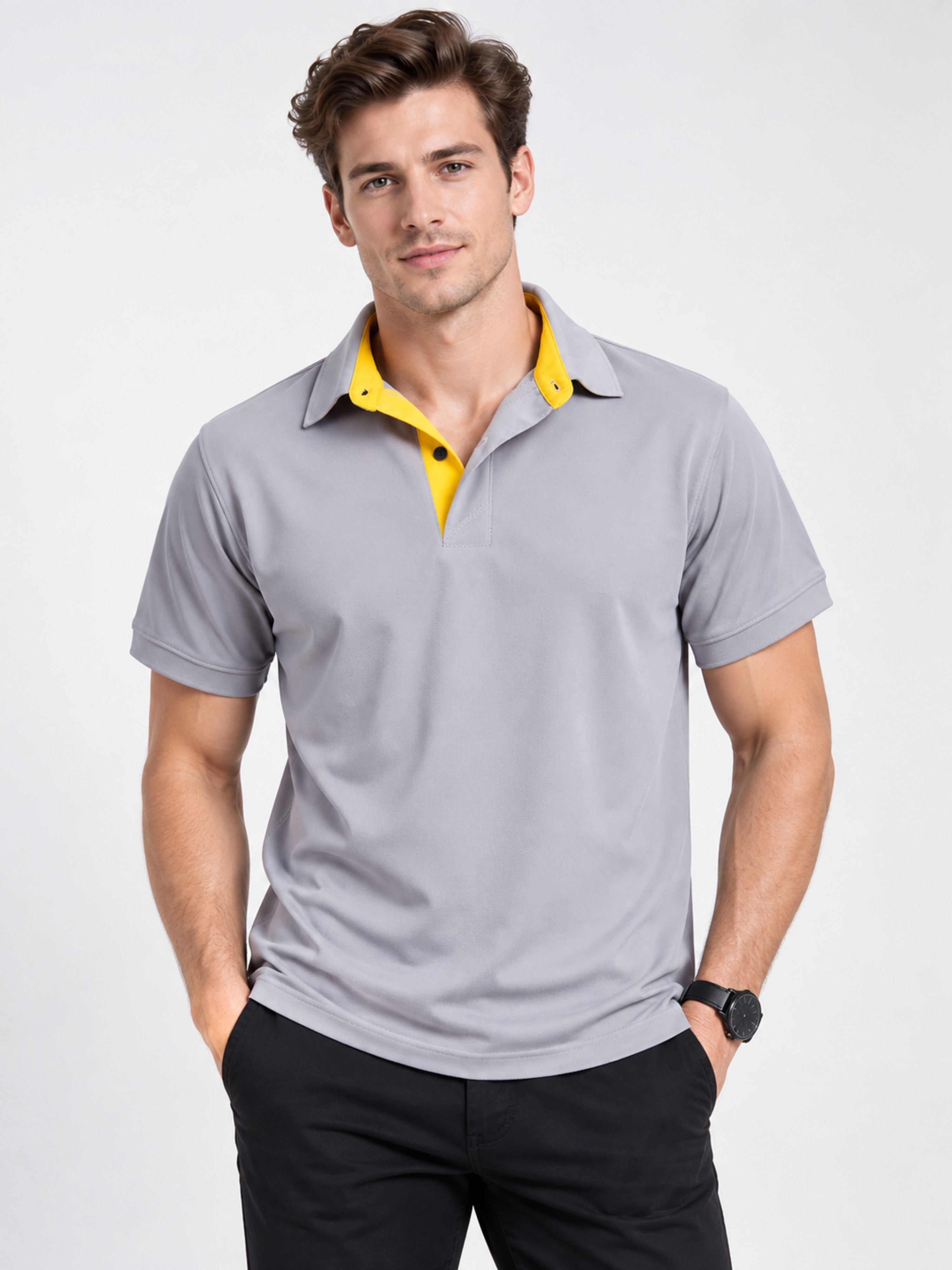 Premium Regular Fit Polo T-Shirt for Men - Steel Grey