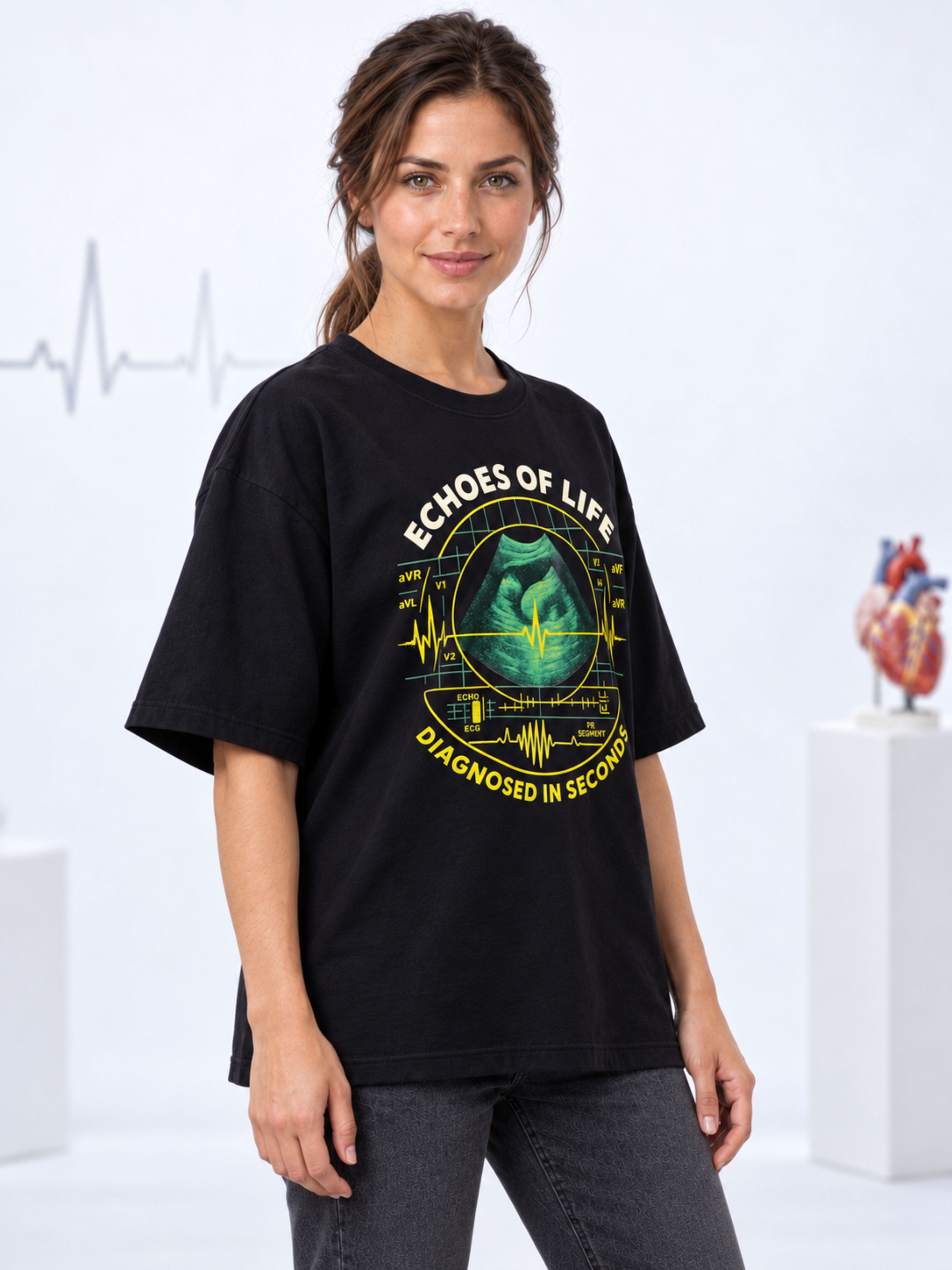 Cardiologist | Echoes Of Life, Diagnosed In Seconds | Oversized Graphic Tshirt For Women