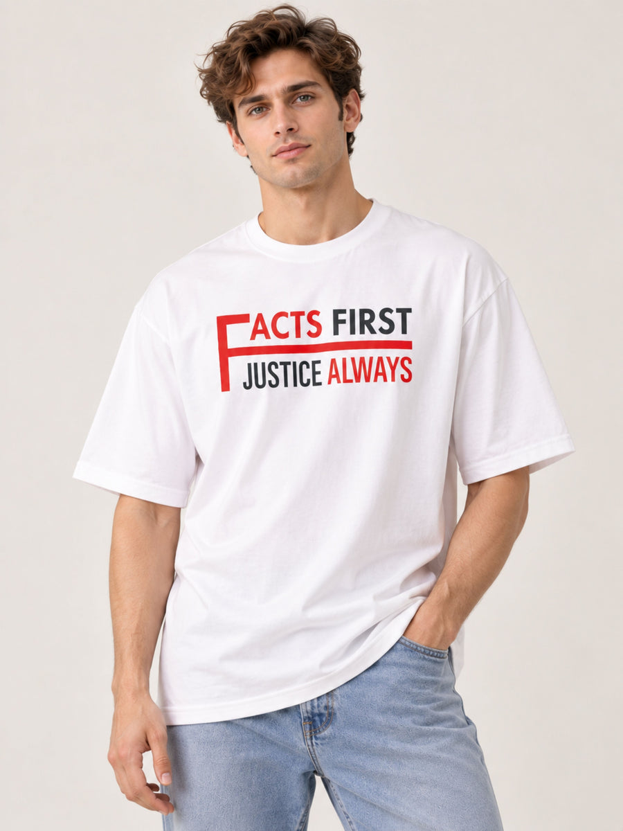 Lawyer | Facts First. Justice Always | Oversized Quote T-Shirt For Men