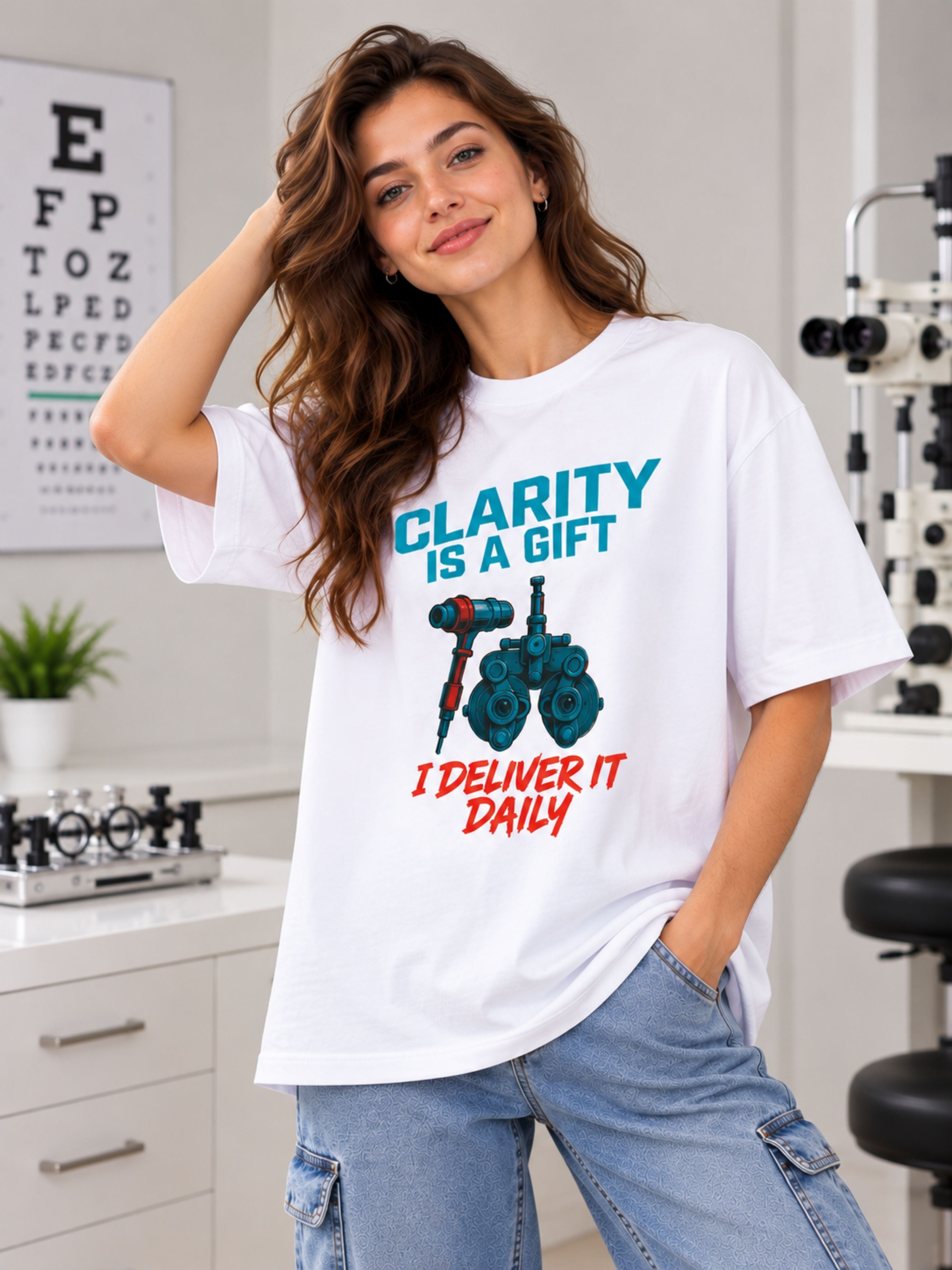 Opthalmologist | Clarity Is A Gift. I Deliver It Daily | Oversized Graphic T shirt For Women