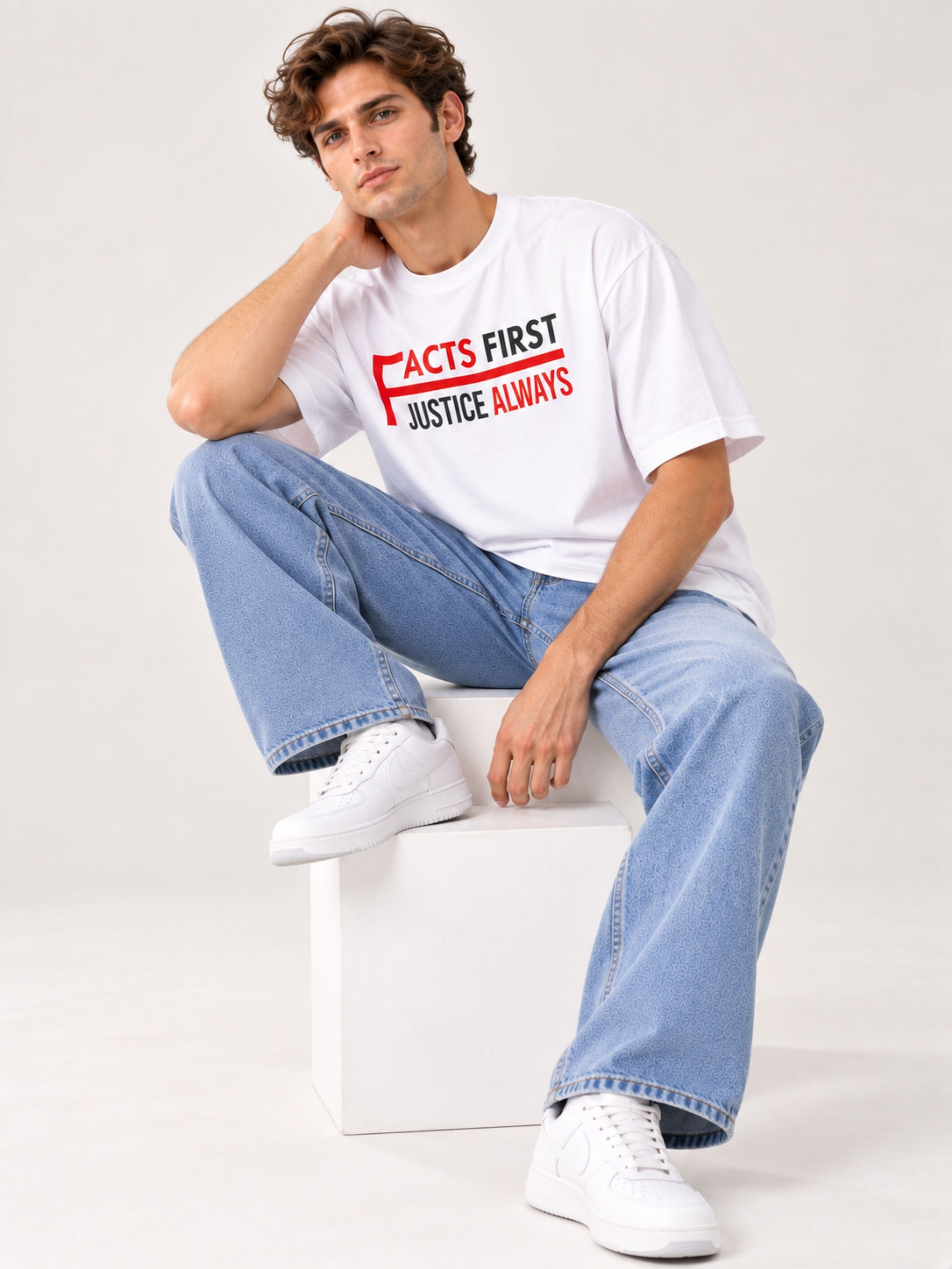 Lawyer | Facts First. Justice Always | Oversized Quote T-Shirt For Men