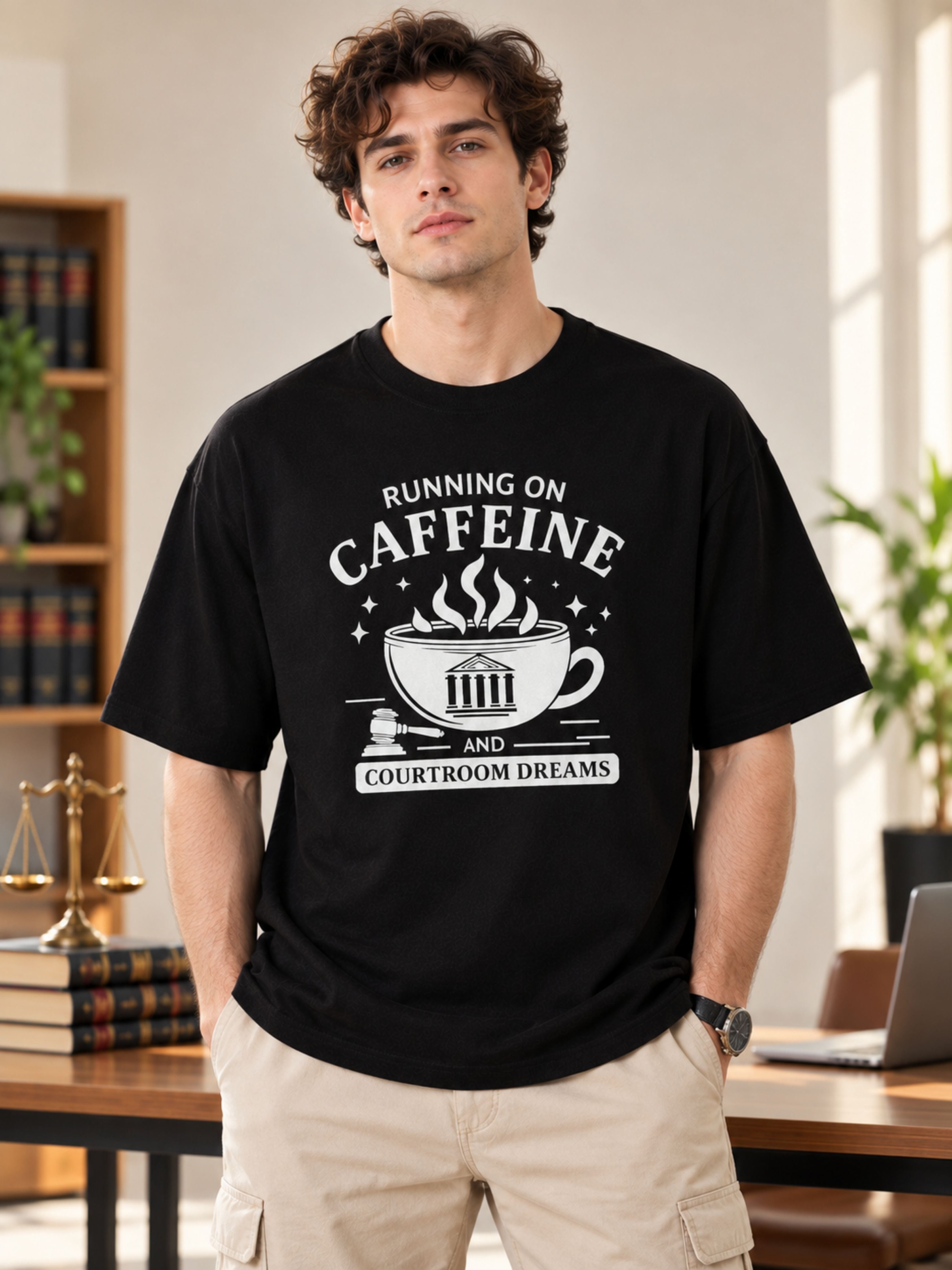 Judicial Intern | Running On Caffeine And Courtroom Dreams | Oversized T-Shirt For Men