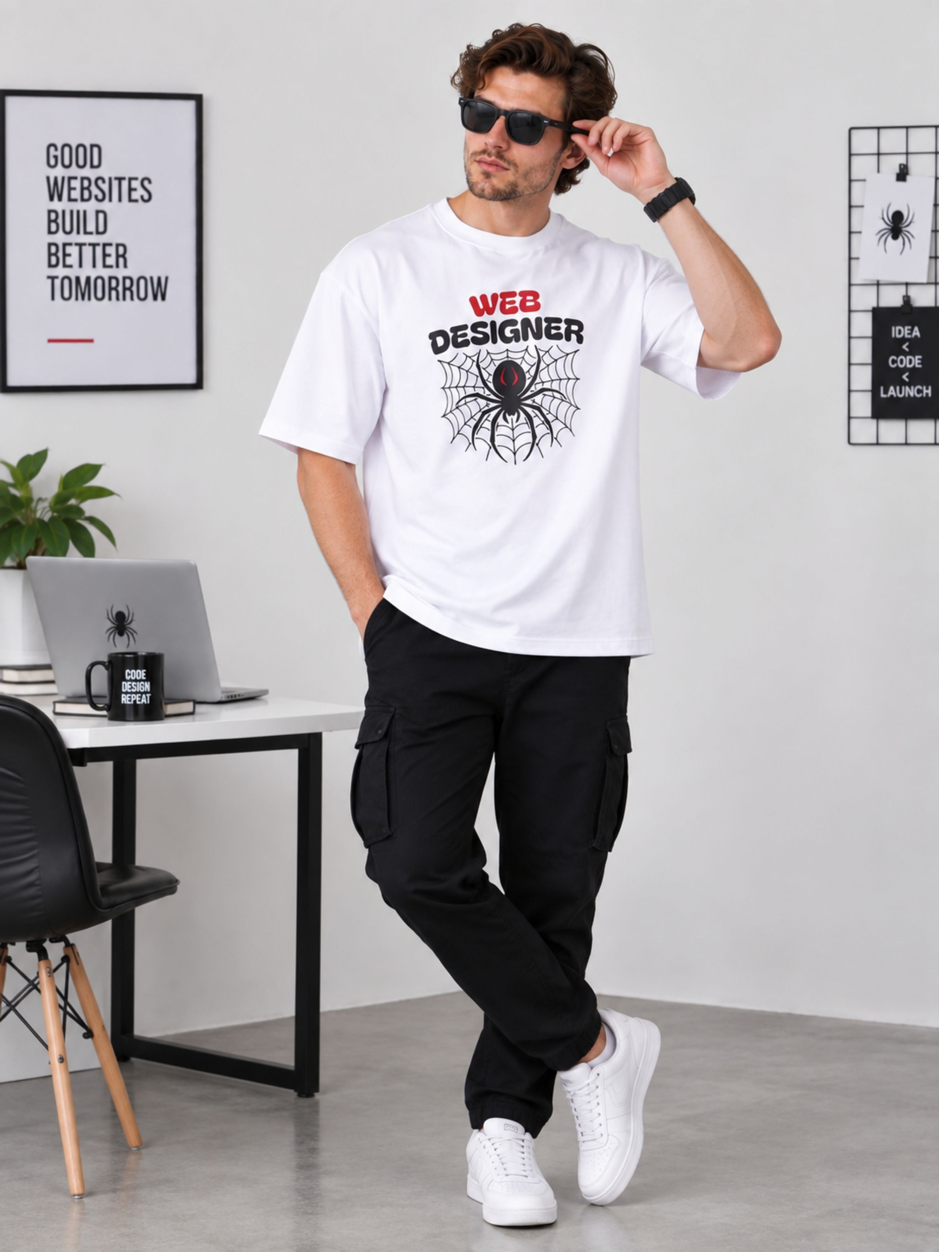 Web Designer | Spider Animal Archetype Oversized T-Shirt For Men