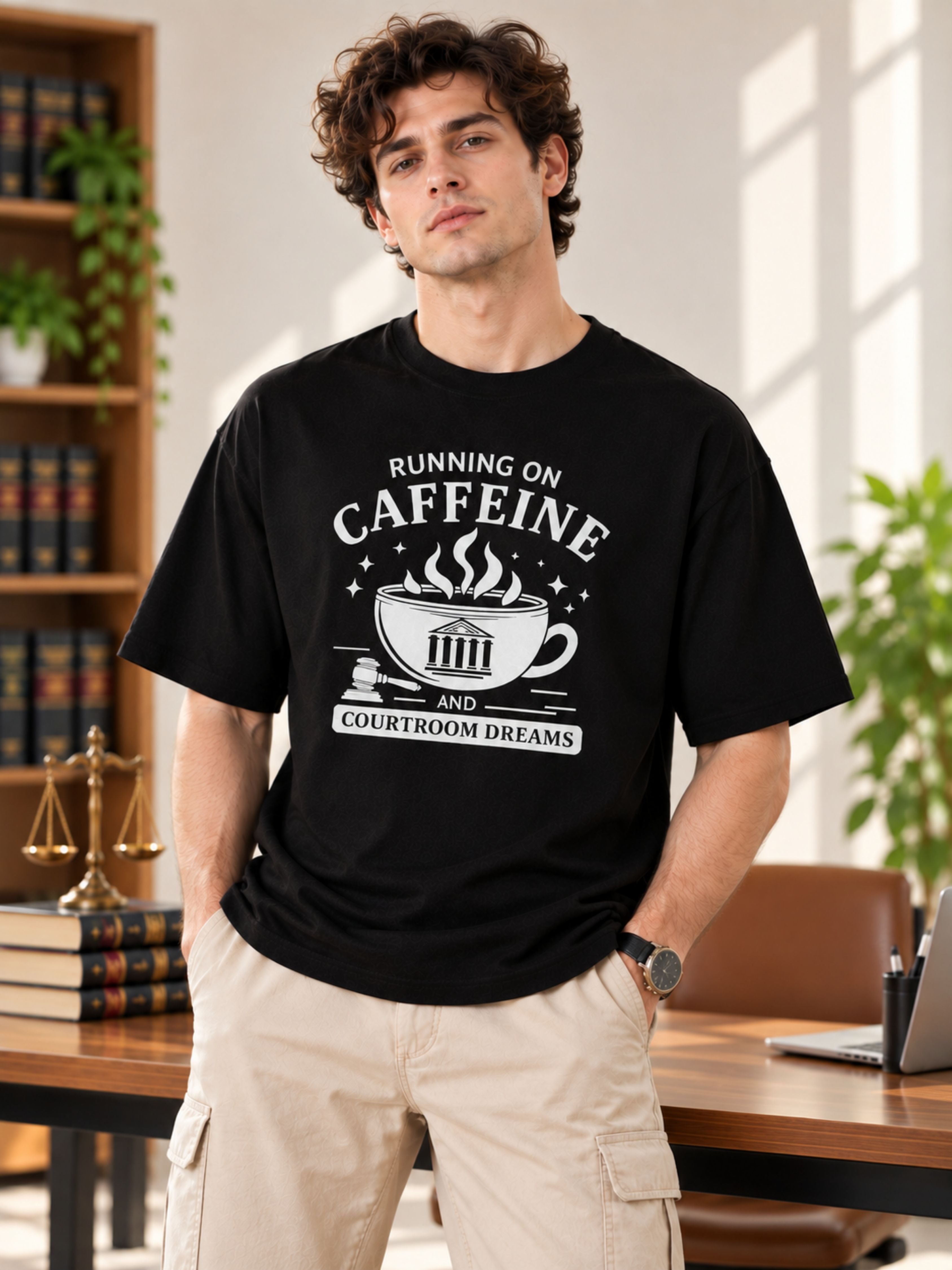 Judicial Intern | Running On Caffeine And Courtroom Dreams | Oversized T-Shirt For Men