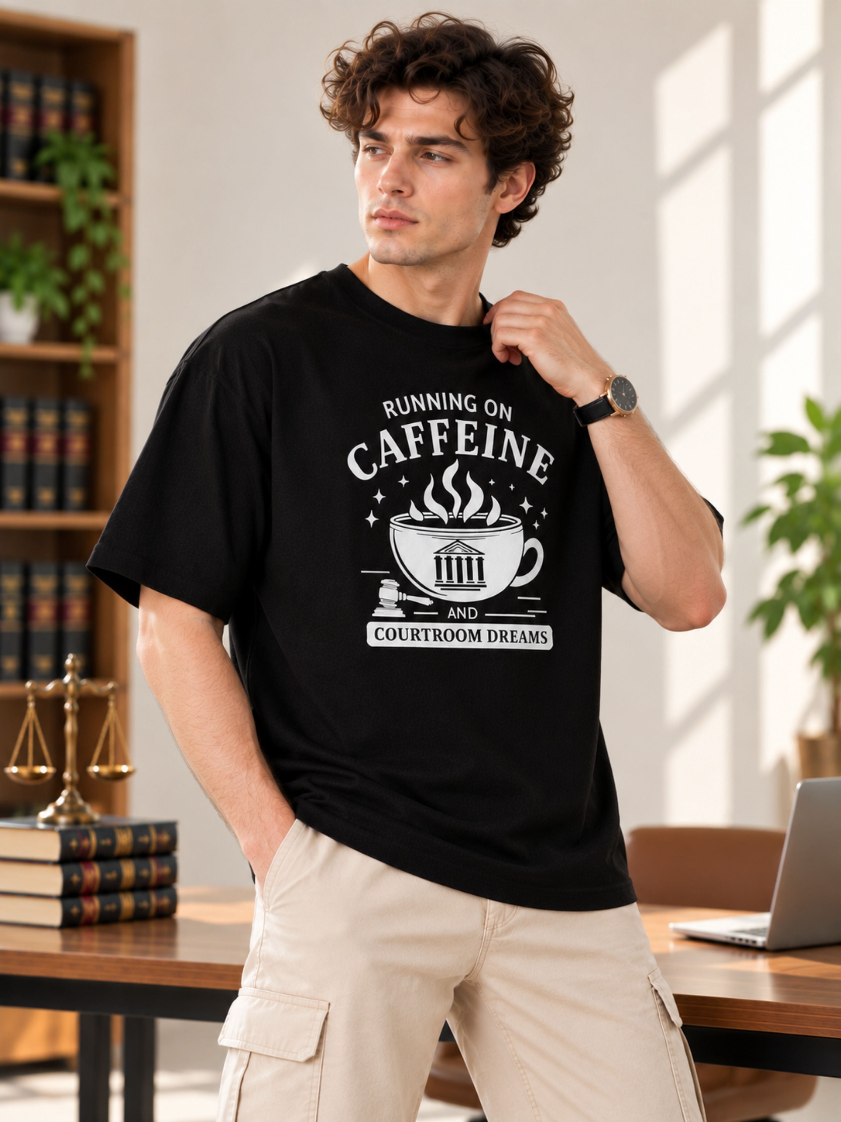 Judicial Intern | Running On Caffeine And Courtroom Dreams | Oversized T-Shirt For Men