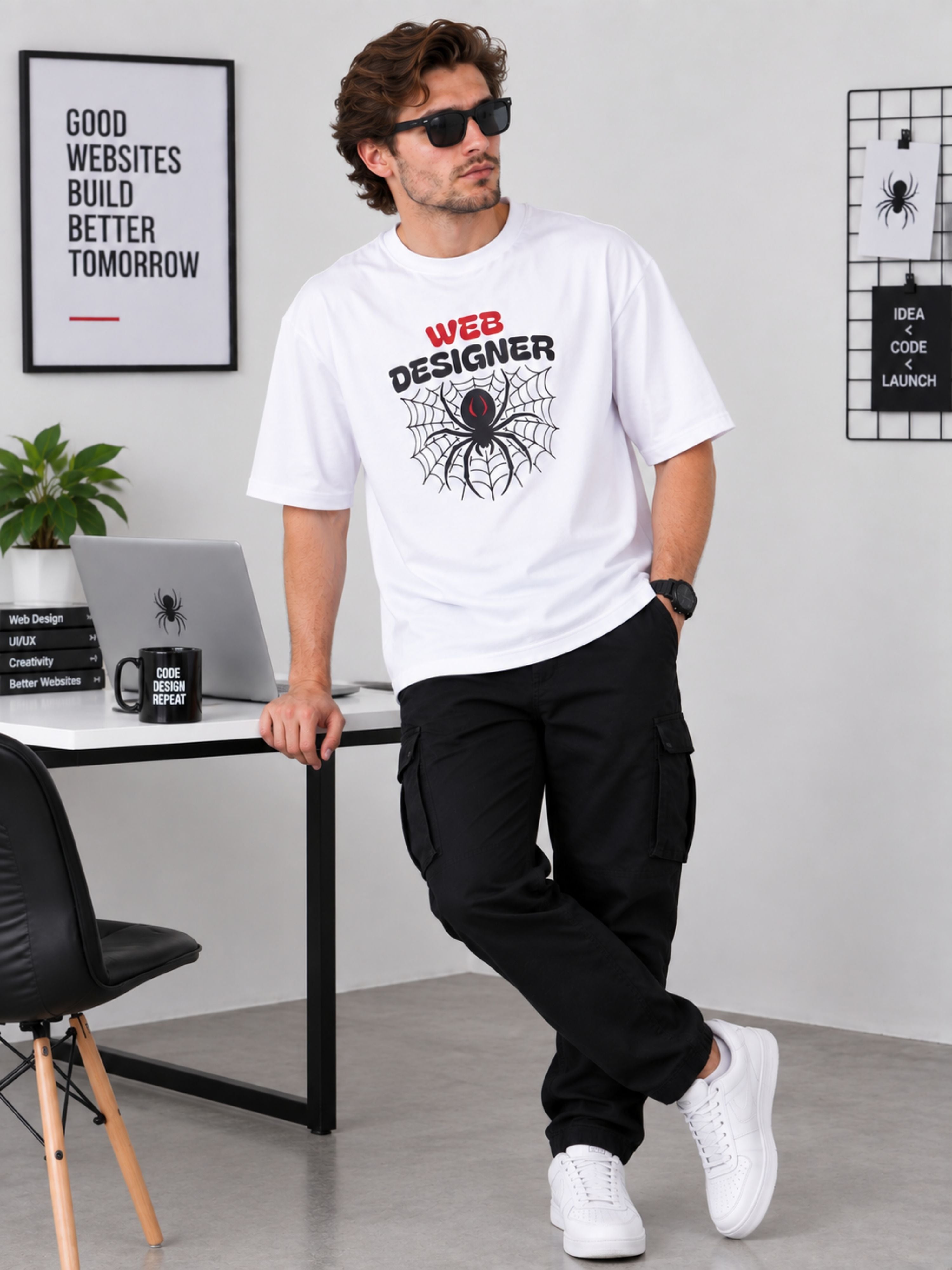 Web Designer | Spider Animal Archetype Oversized T-Shirt For Men