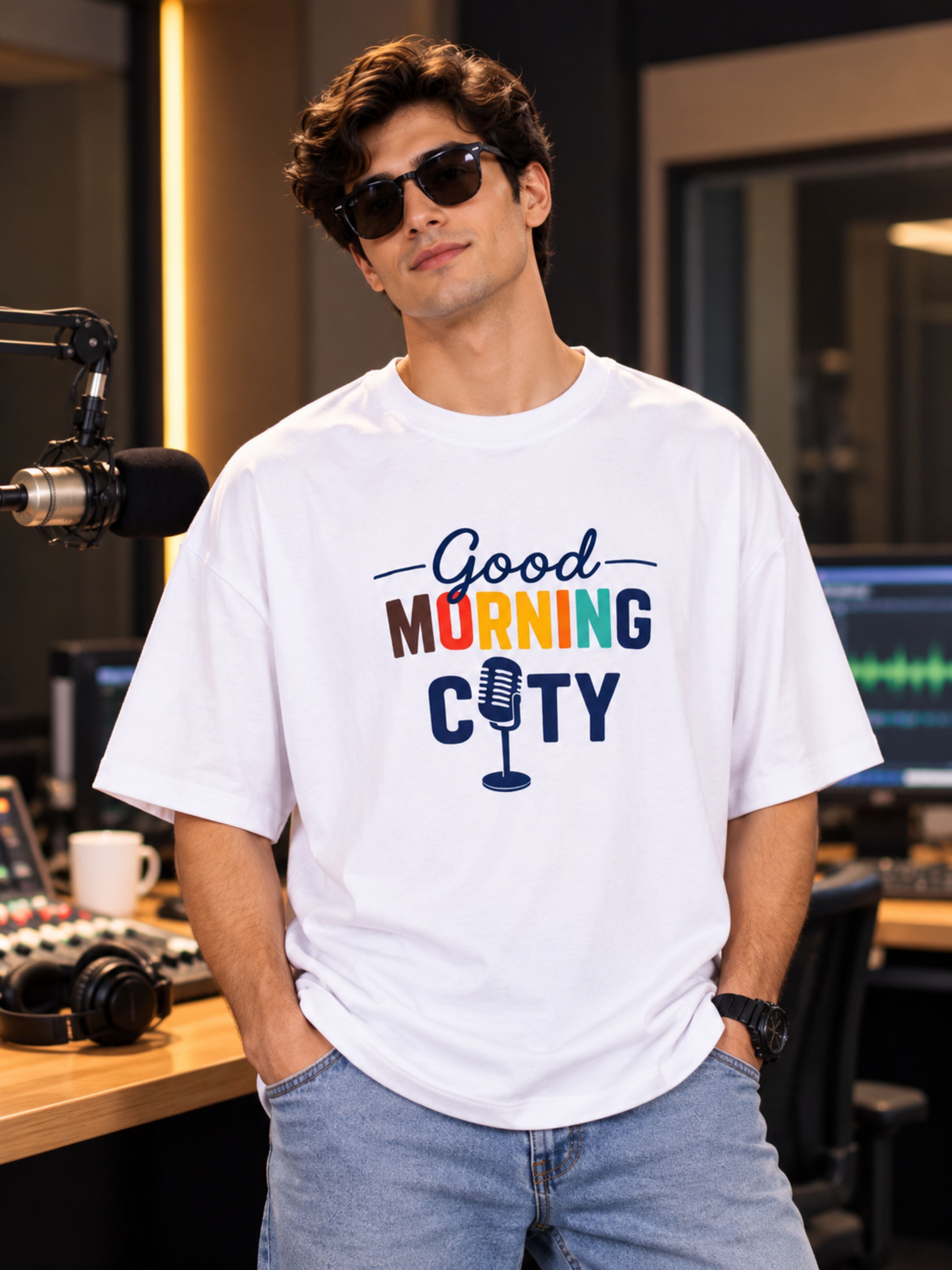 Radio Jockey | Good Morning City | Oversized Printed Tshirt For Men