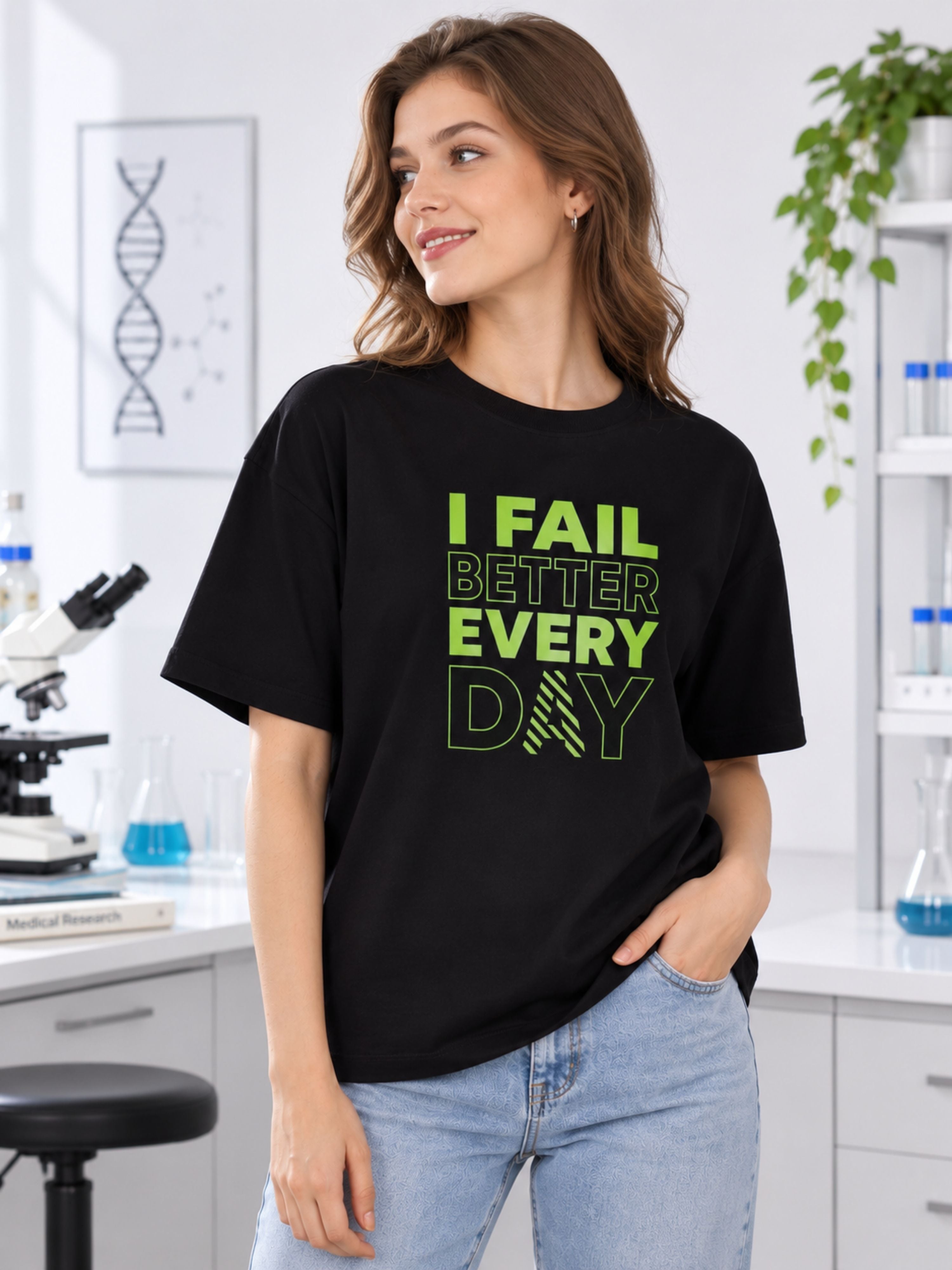 Medical Researcher | I Fail Better Every Day | Oversized T-shirt For Women