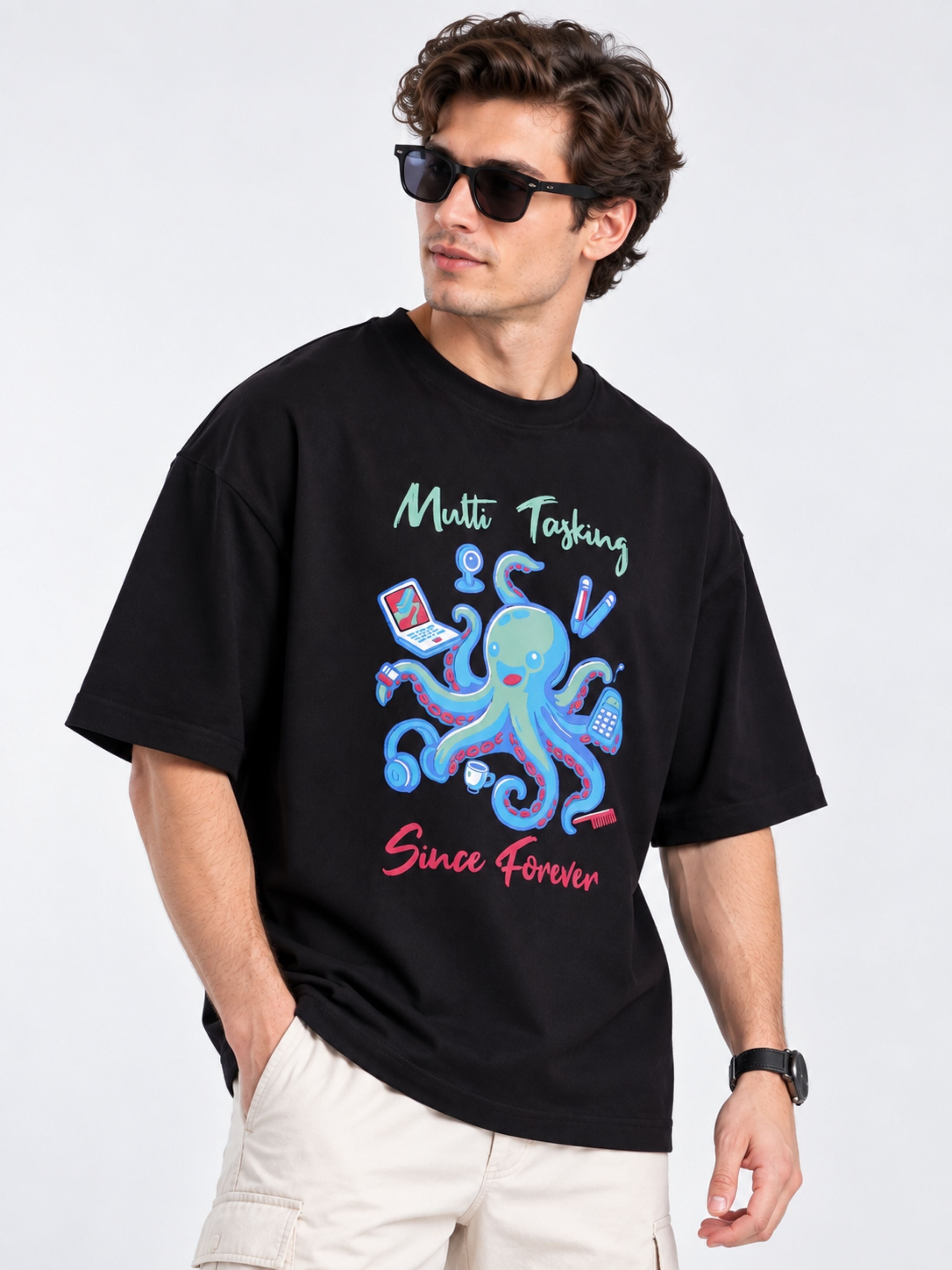 Multitasking Since Forever | Octopus Animal Archetype Oversized T-Shirt For Men