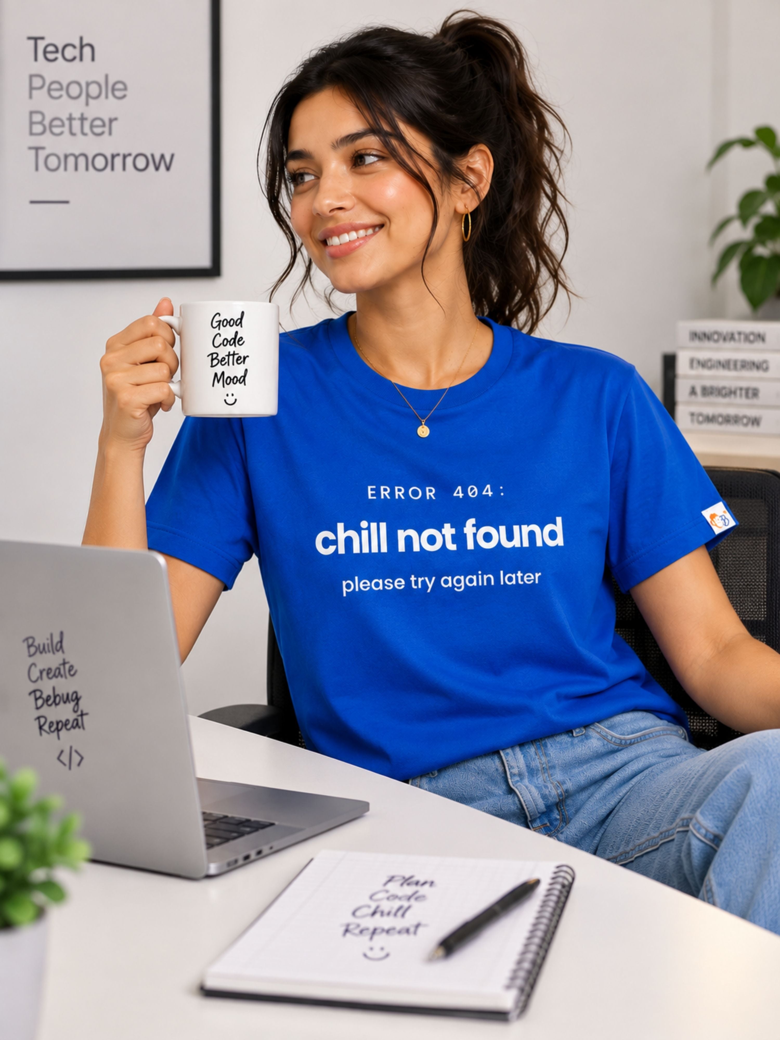 Royal Blue Cotton T-Shirt for Women | ERROR 404: Chill Not Found Please Try Again Later | Regular Fit