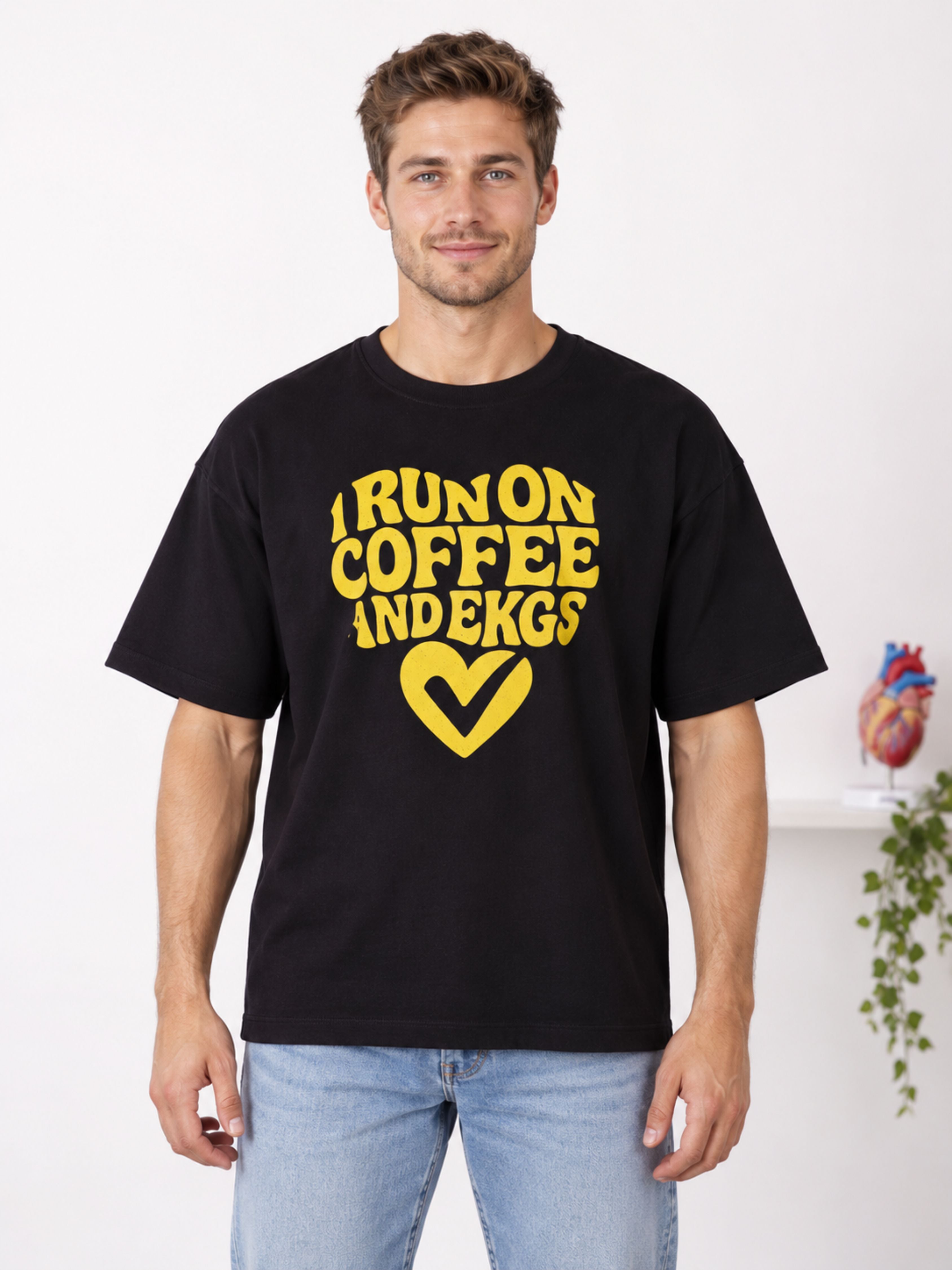 Cardiologist | I Run On Coffee And EKGs | Oversized Cool Printed Tshirt For Men