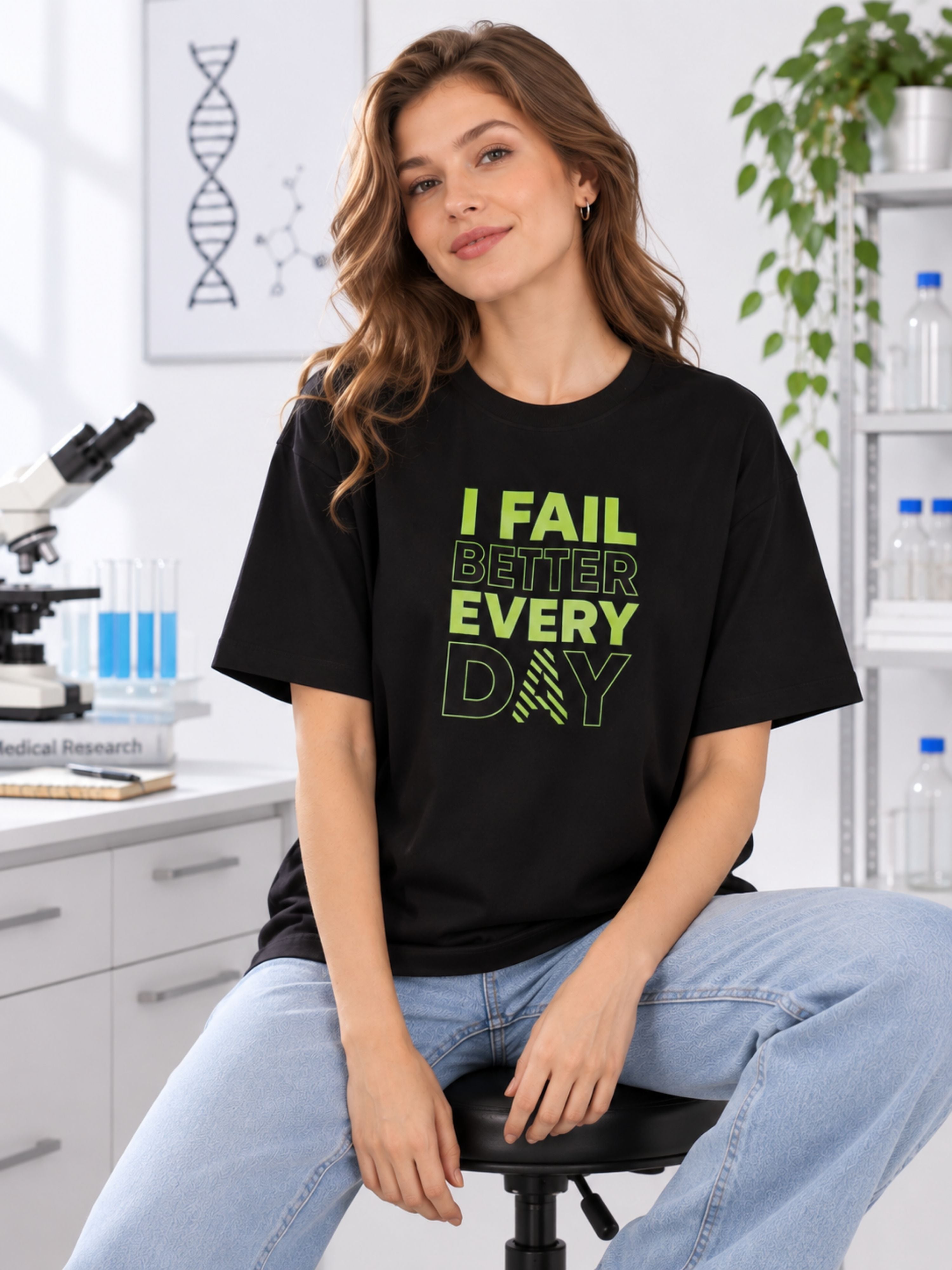 Medical Researcher | I Fail Better Every Day | Oversized T-shirt For Women