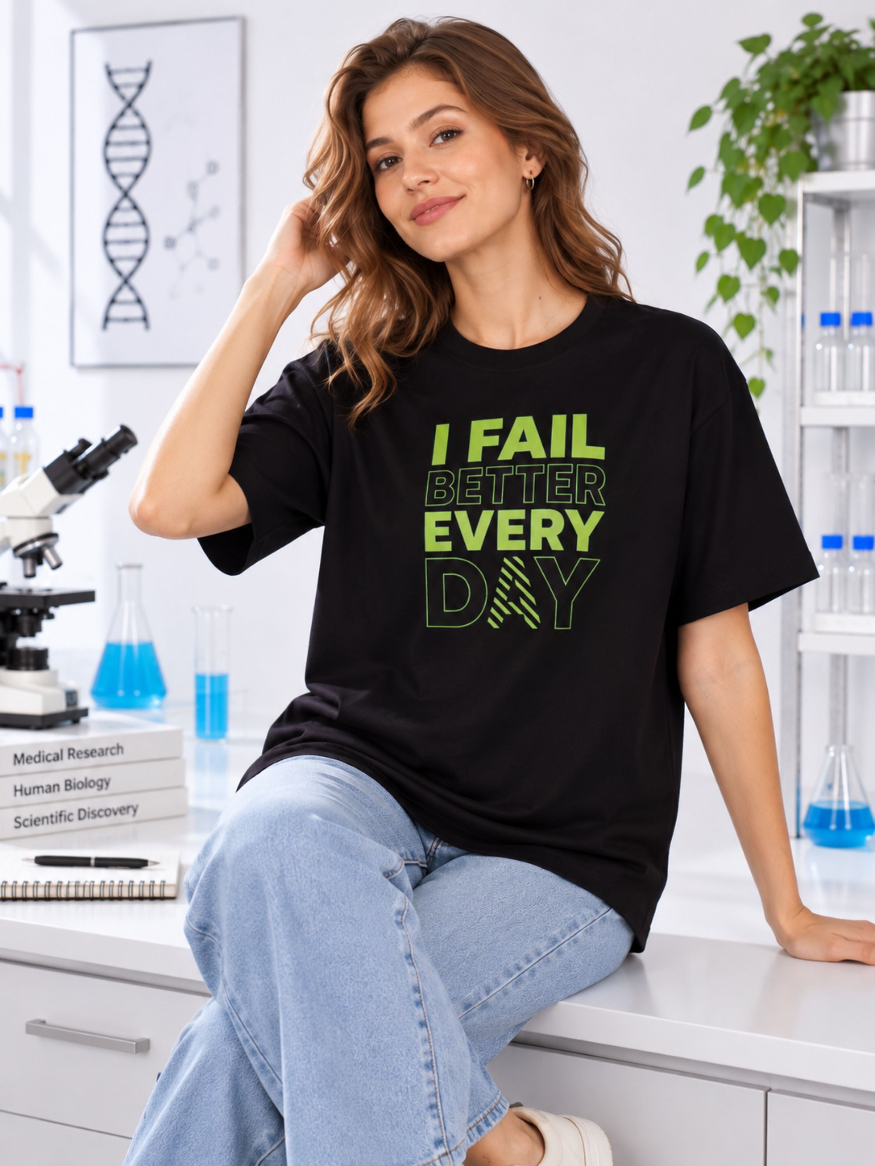 Medical Researcher | I Fail Better Every Day | Oversized T-shirt For Women