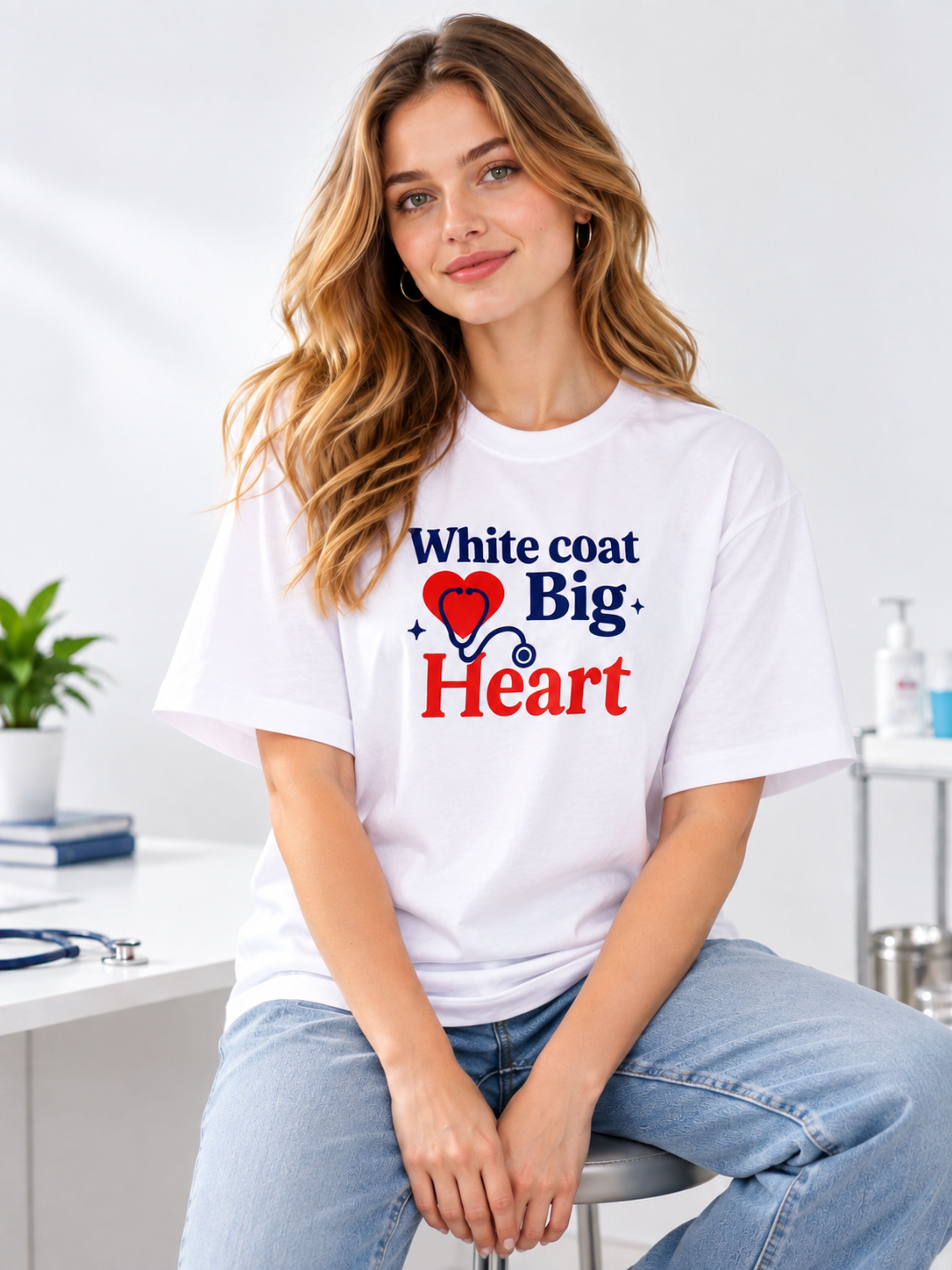 Doctor | White Coat. Big Heart | Oversized Printed Tshirt For Women