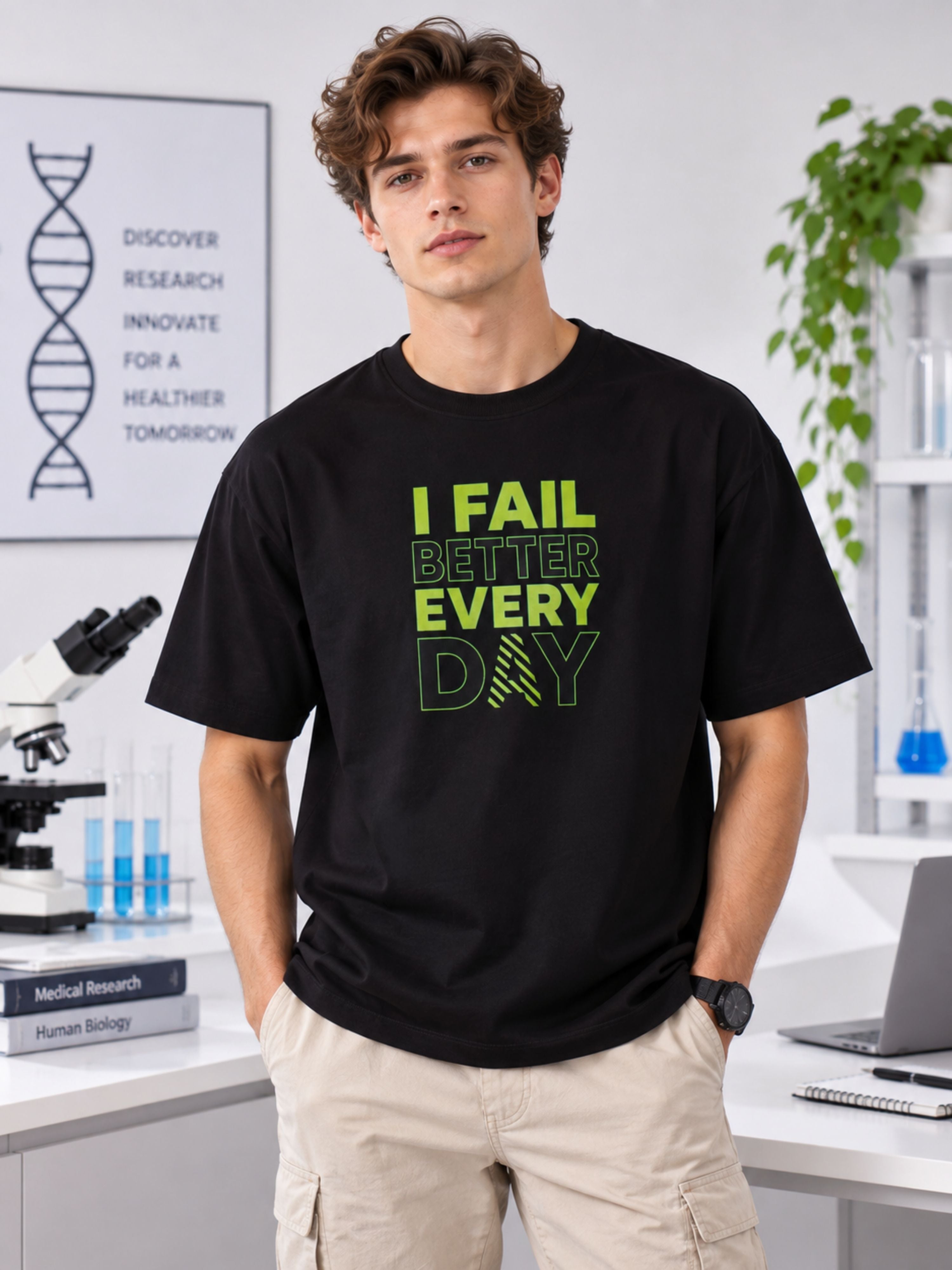 Medical Researcher | I fail better every day | Oversized fit Tshirt