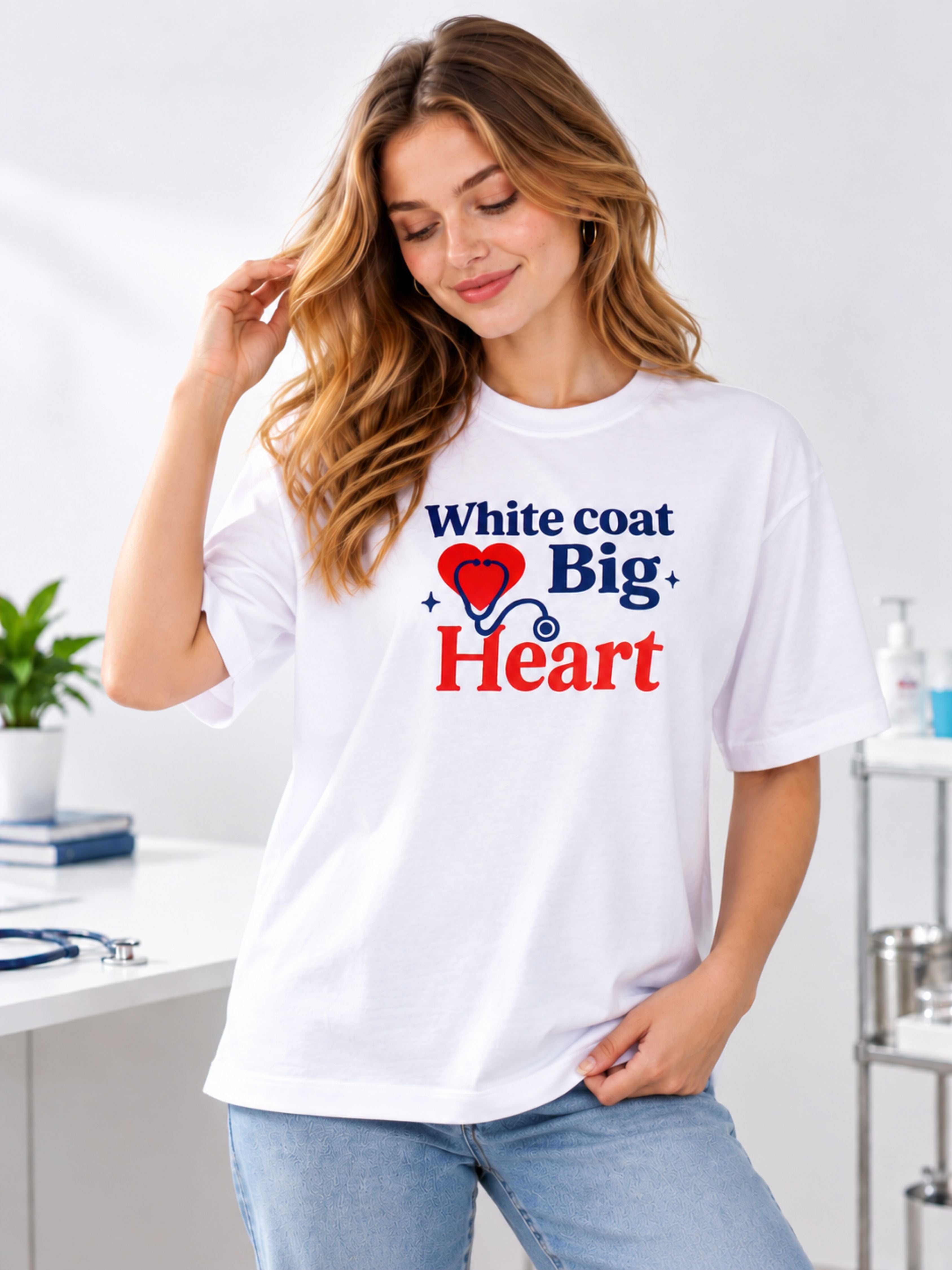Doctor | White Coat. Big Heart | Oversized Printed Tshirt For Women