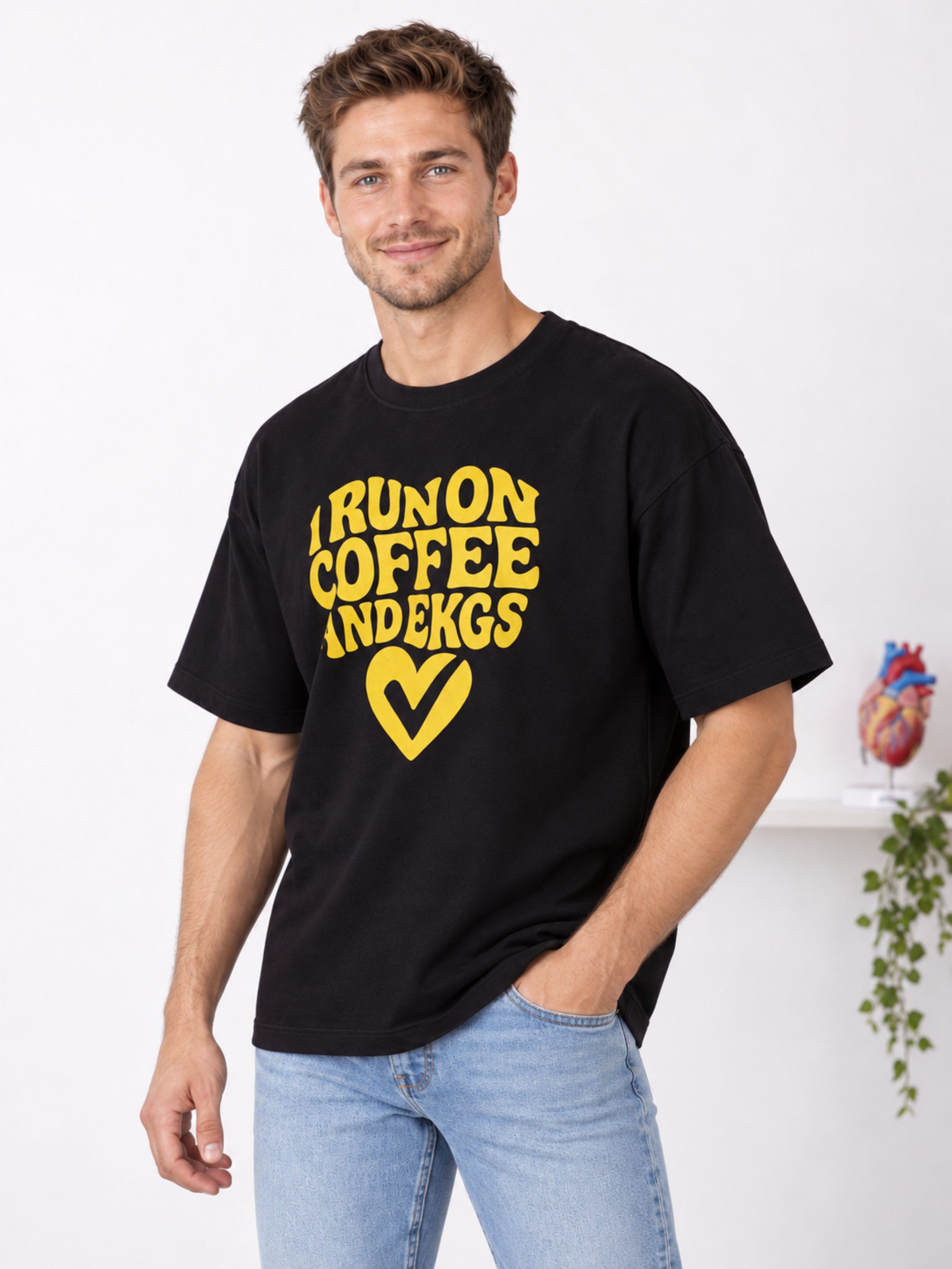 Cardiologist | I Run On Coffee And EKGs | Oversized Cool Printed Tshirt For Men
