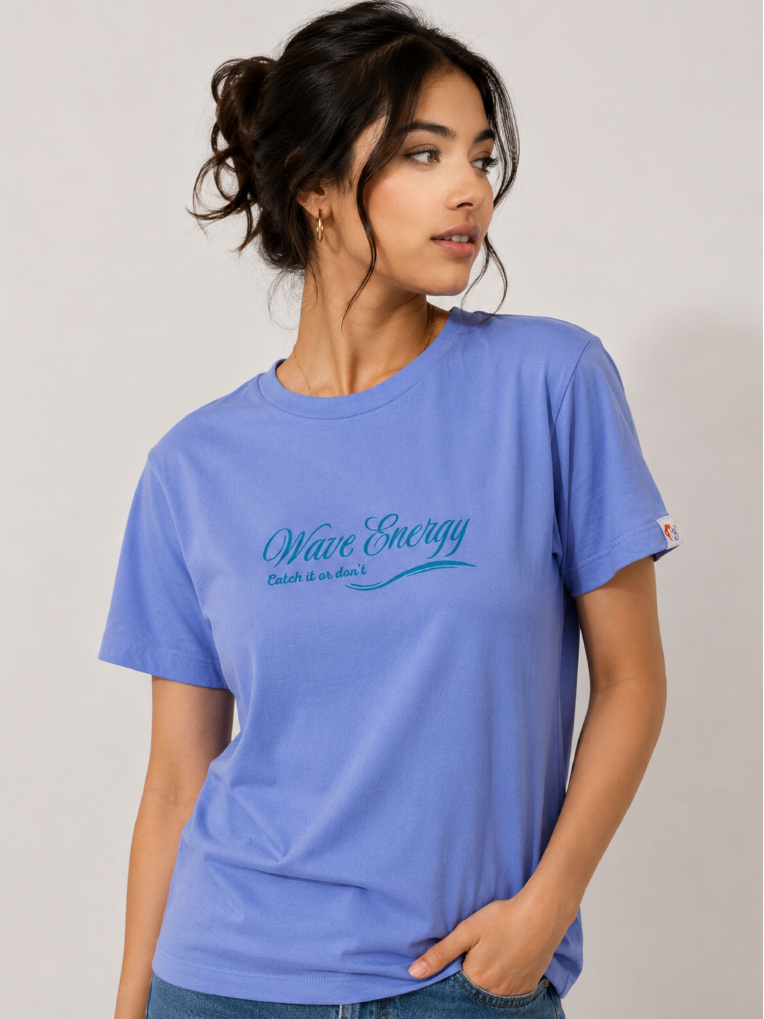 Lavender Blue Cotton T-Shirt for Women | Regular Fit Vibe Tee