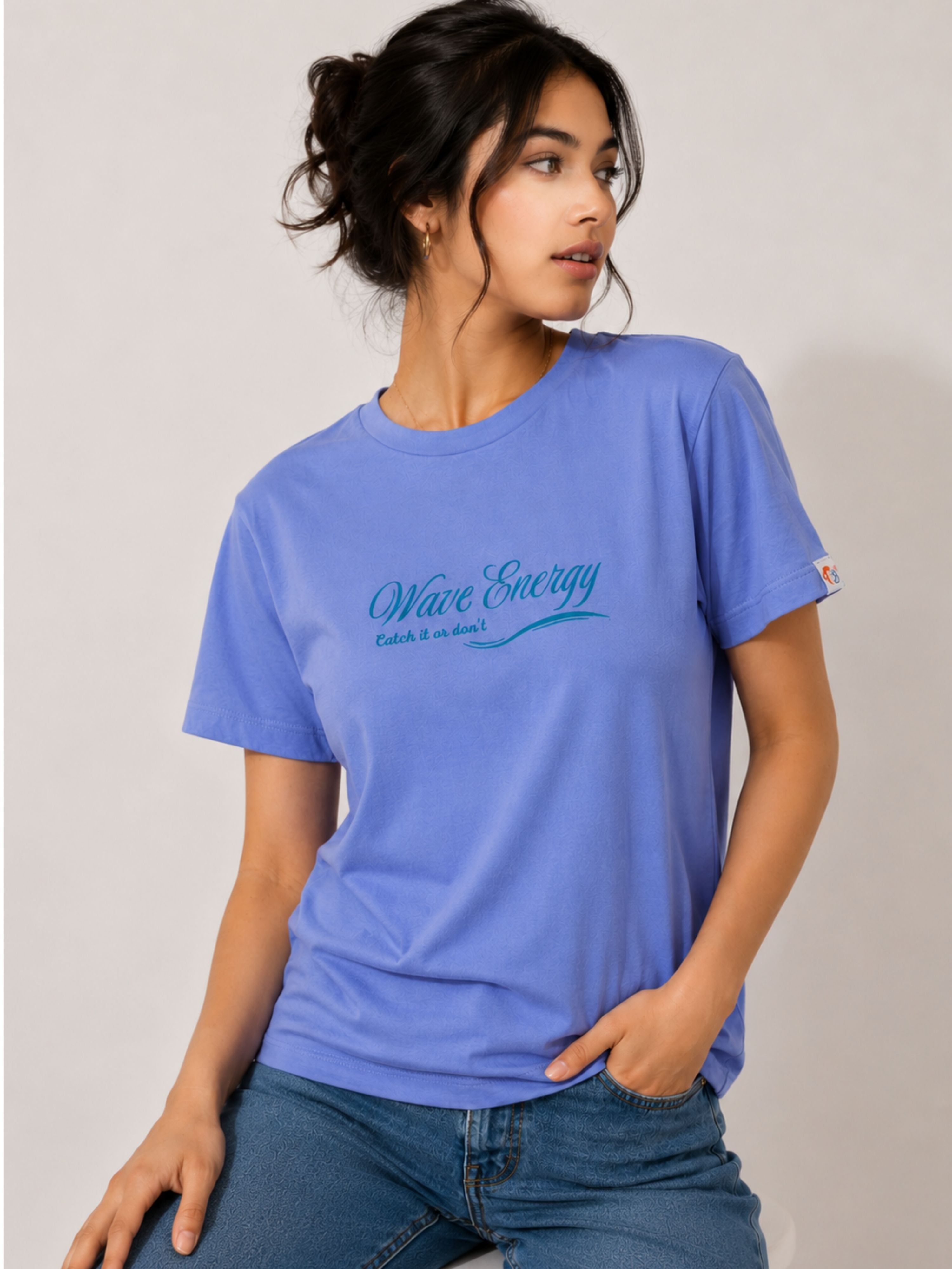 Lavender Blue Cotton T-Shirt for Women | Regular Fit Vibe Tee