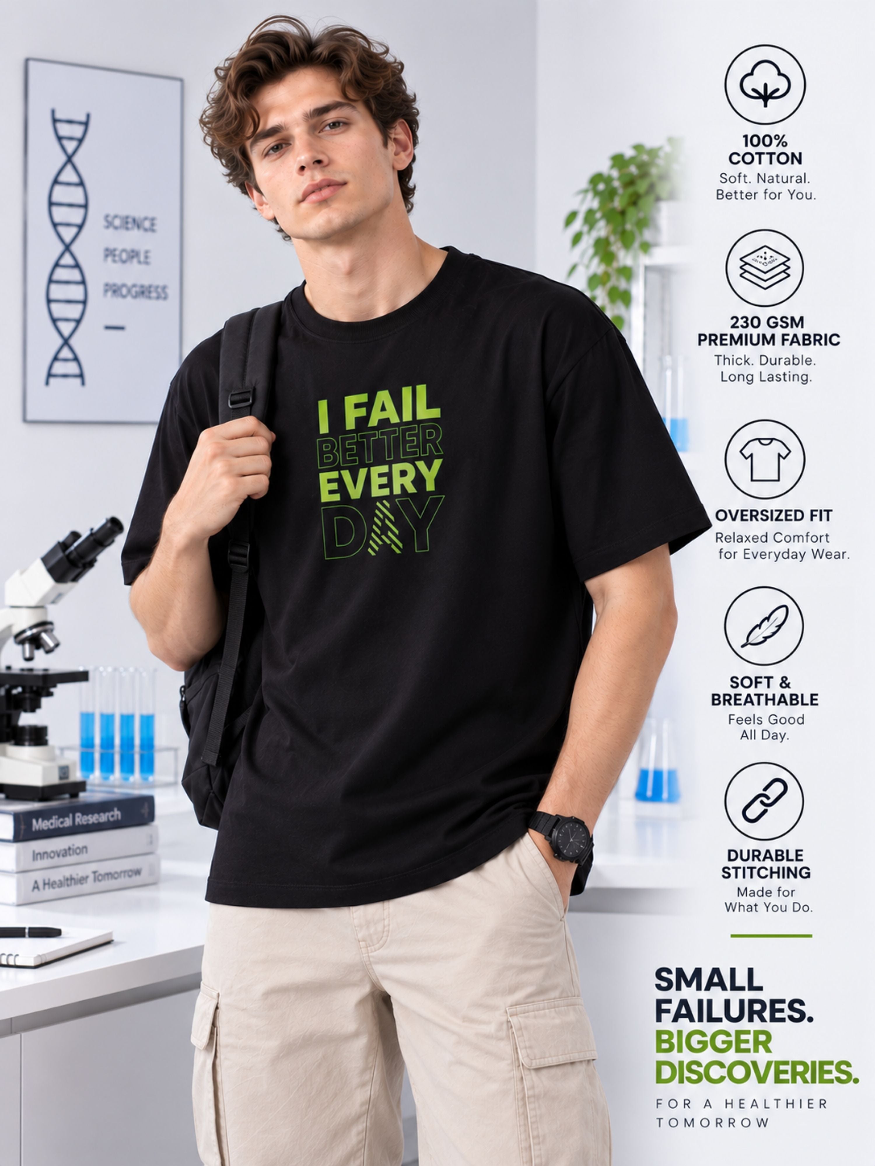 Medical Researcher | I fail better every day | Oversized fit Tshirt